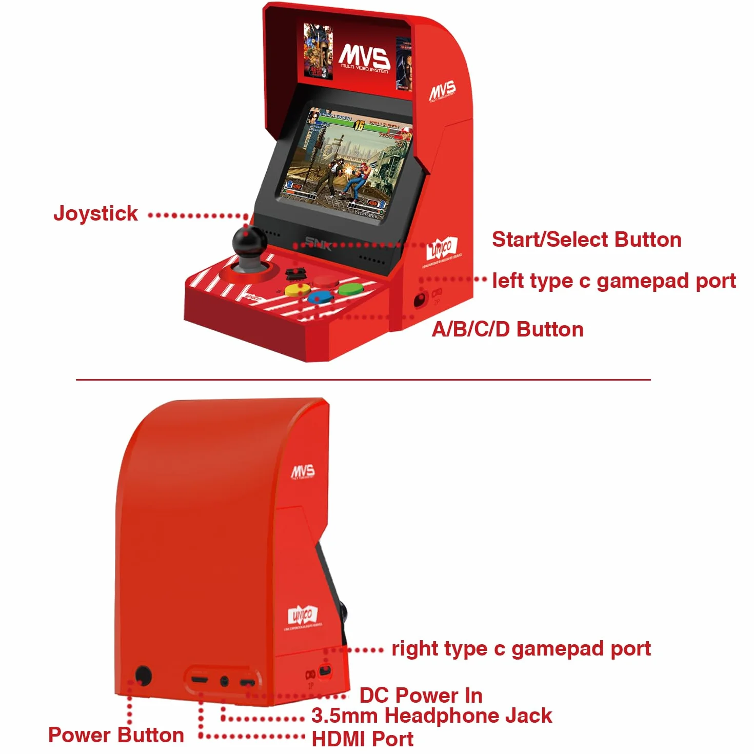 Unico SNK MVS Mini Arcade Red zestaw kontrolerów z 45 grami SNK Neo Geo