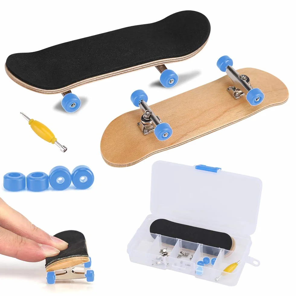 Griffbrett Fingerskateboards, Professionelle Mini-Legierung Komplettes Holzahorn-Deck-Set Interaktives Spiel Kindergeschenke(Dunkelblau)
