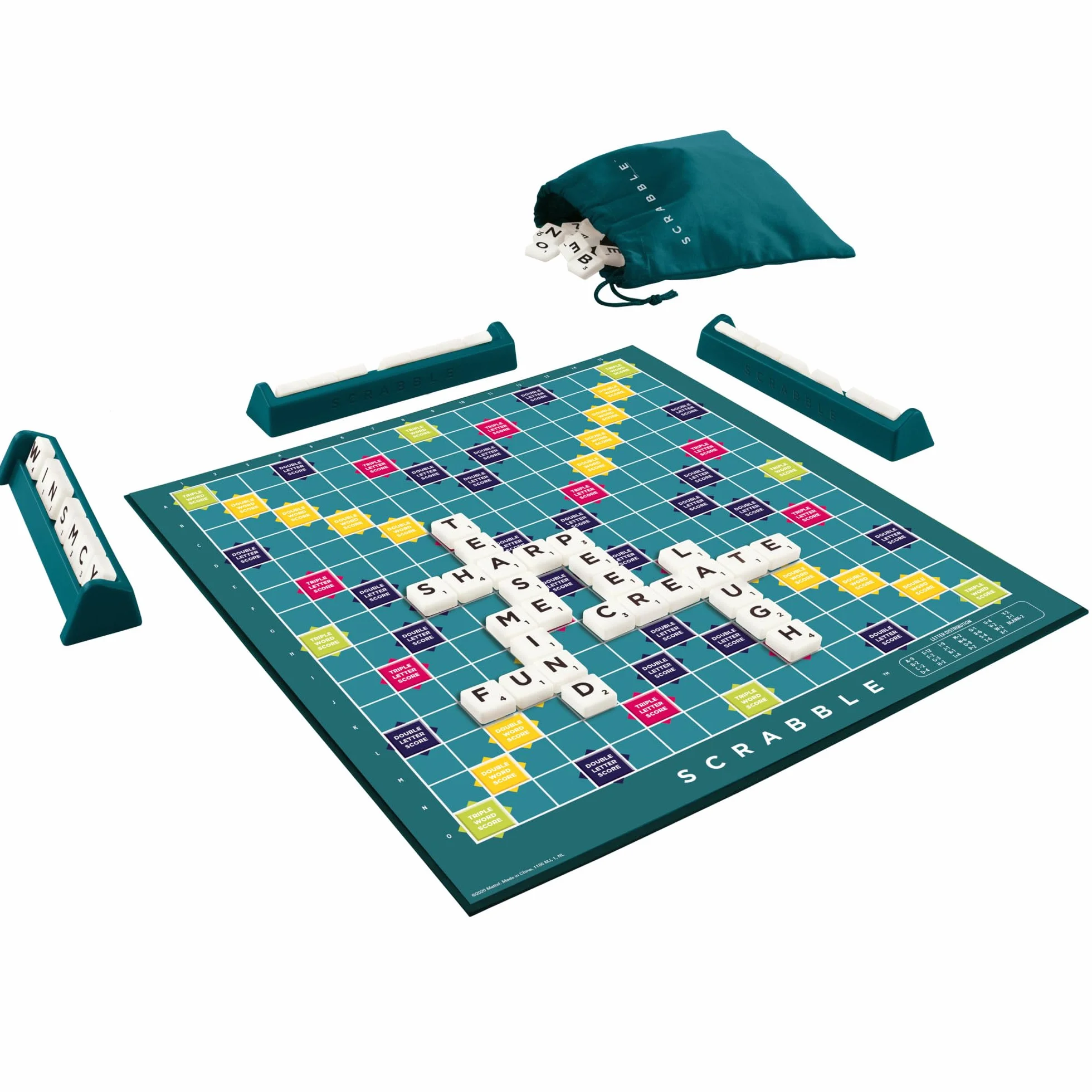 Scrabble Crossword - Classic Board Game - 100 Letter Tiles - 4 Racks - 1 Letter Bag - Instructions Included - for 2 to 4 Players - Gift For Kids 10 +, Y9592, Pack of 1