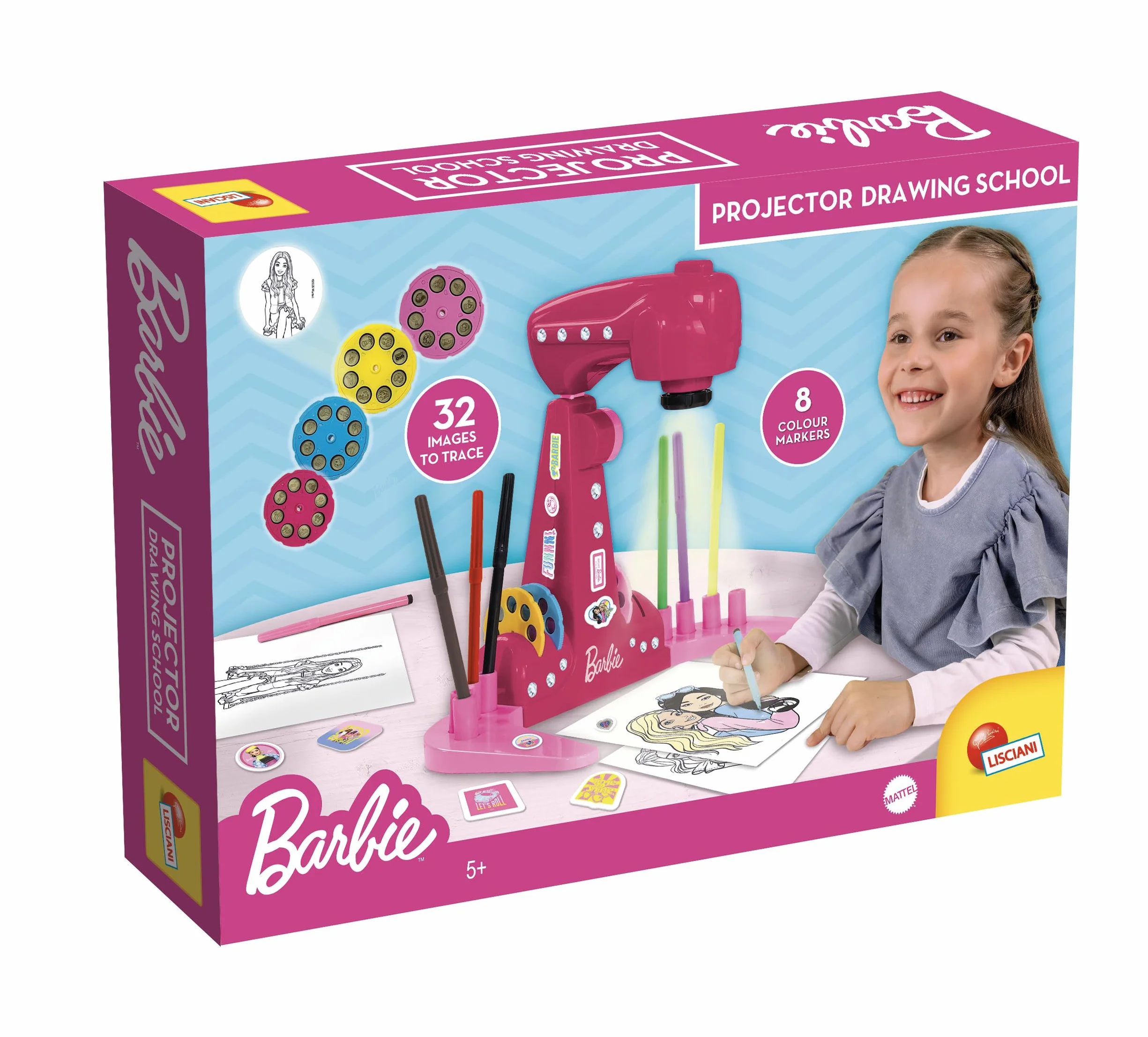 Lisciani - Barbie Projector Drawing School - Edukacyjna zabawka do rysowania i kolorowania dla dzieci od 4 lat - kreatywny zestaw do rysowania LED - Aktywność bez ekranu i tabletu - Dobra motoryka i
