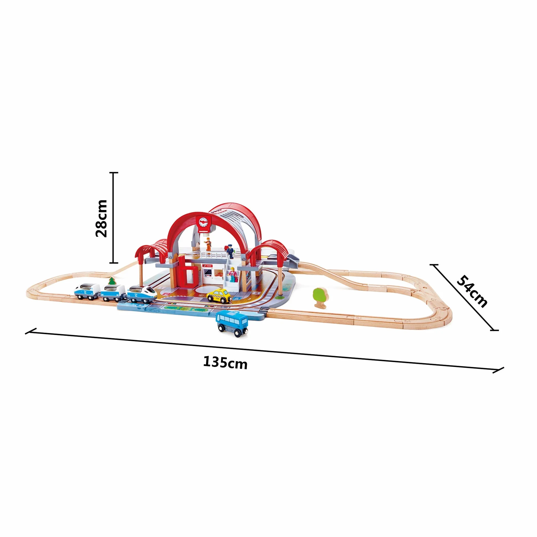 Hape Grand City Station, Wooden Pretend Play Railway Set with Projector and Recorder, For Kids