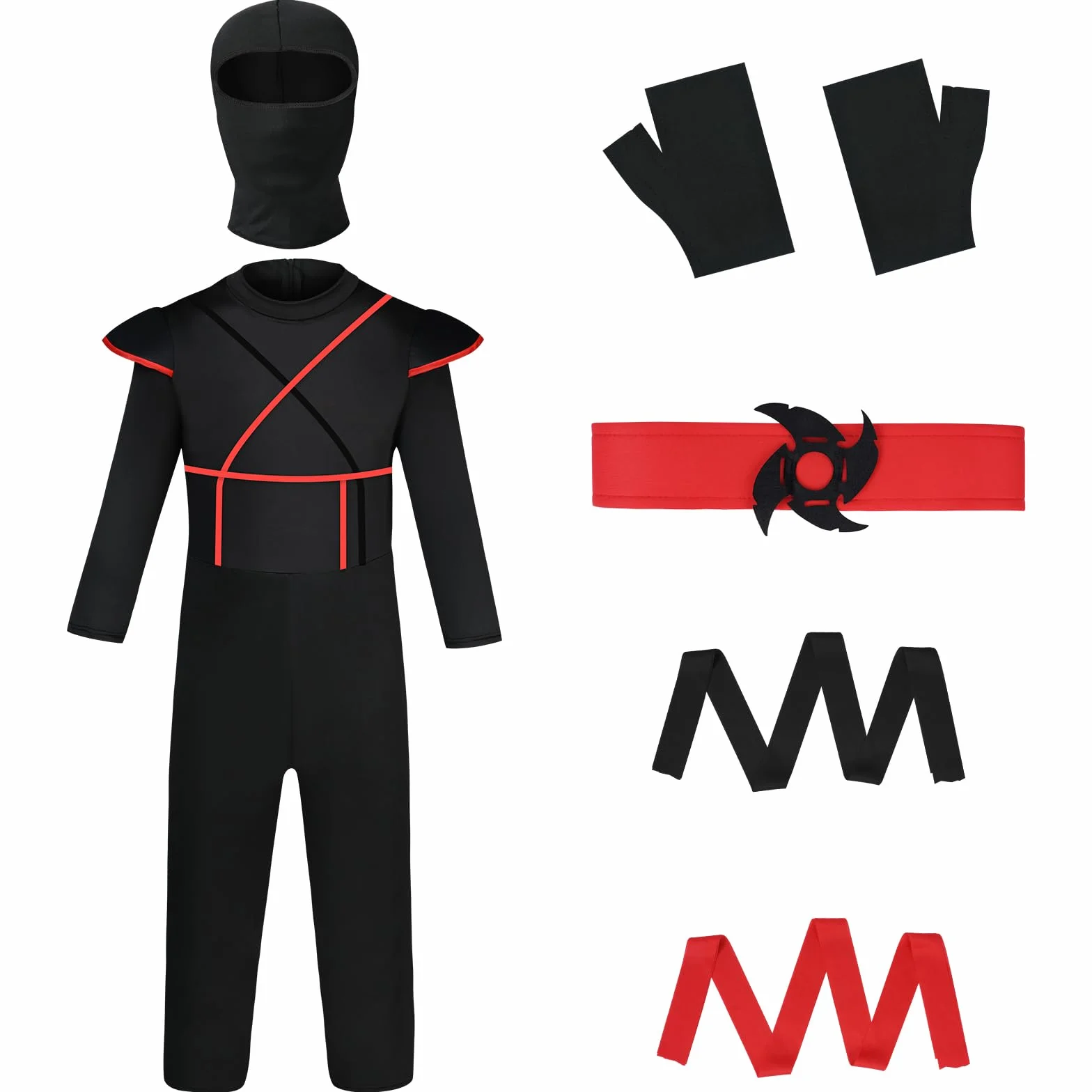 AOOWU Kostium ninja dla dzieci, kostium ninja, Deluxe, zestaw z pianką ninja, akcesoria, zabawki, kostium na Halloween, dla dziewcząt i chłopców
