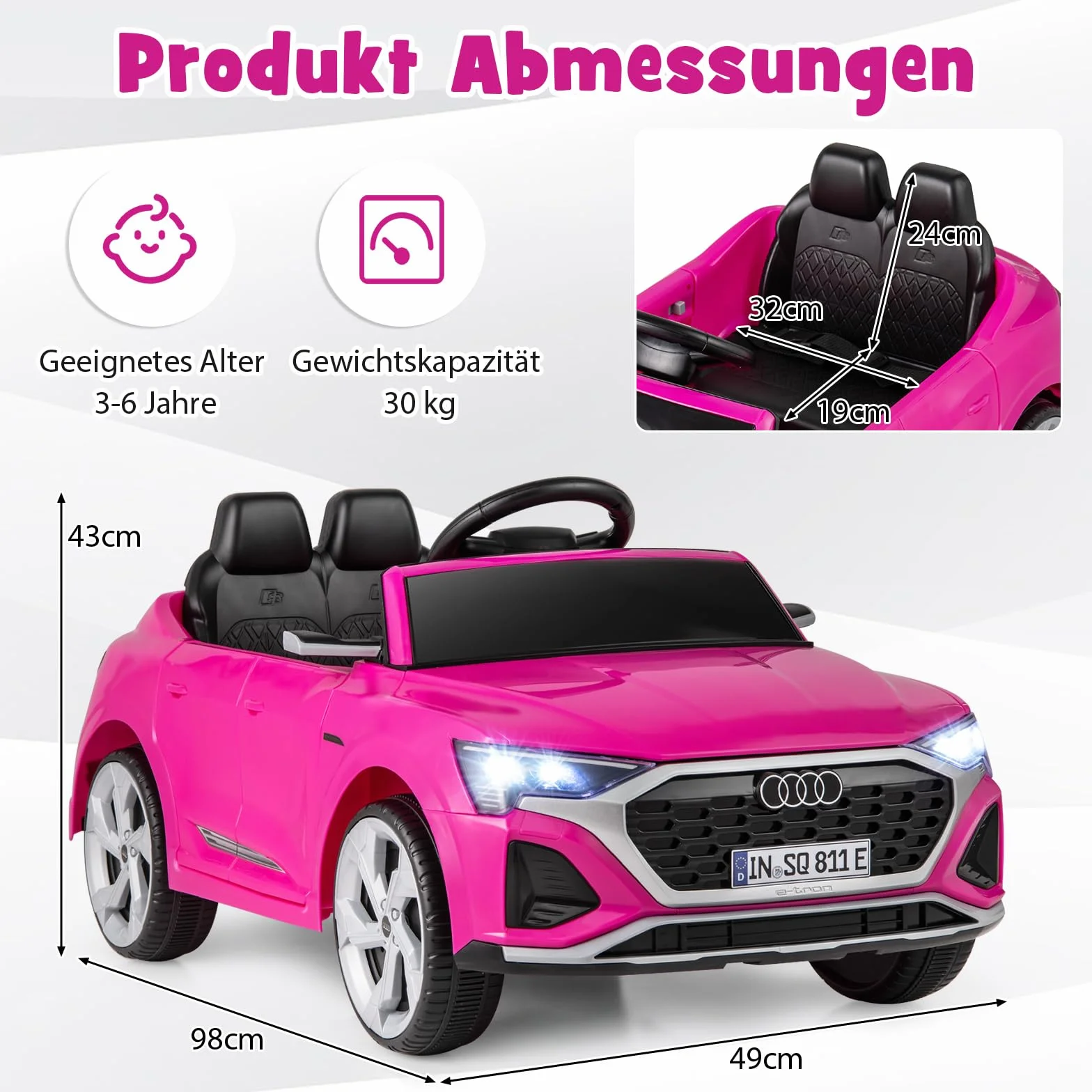 COSTWAY Samochód elektryczny dla dzieci Audi SQ8, 12 V, z pilotem zdalnego sterowania 2,4 G, klaksonem, reflektorami i muzyką, 3-biegowy samochód dziecięcy, elektryczny samochód dla dzieci od 3 lat