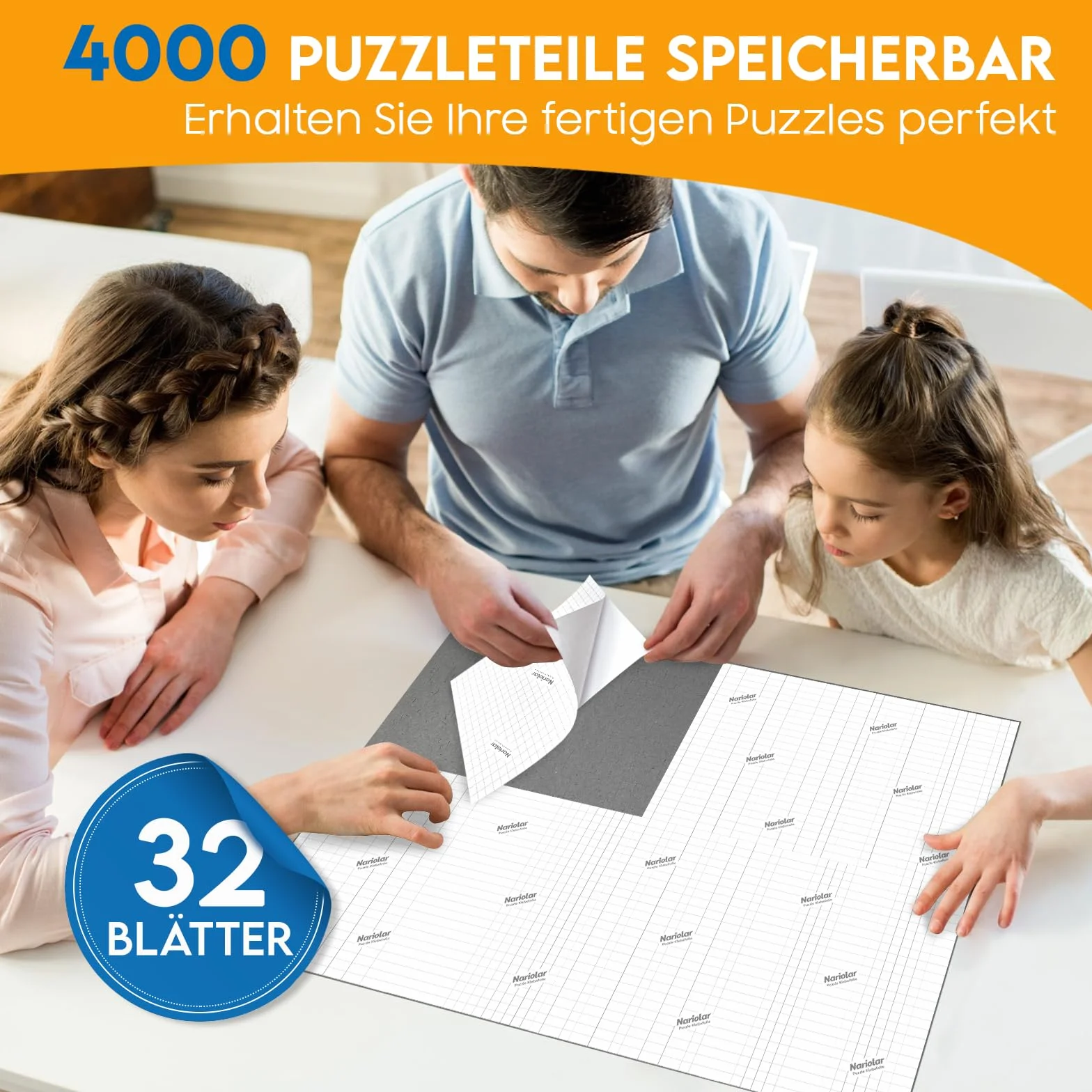 Nariolar Ultra-przyczepna folia samoprzylepna, 32 super klej do puzzli, do otrzymania 4 x 1000 elementów i do ochrony puzzli w ciągu zaledwie kilku minut