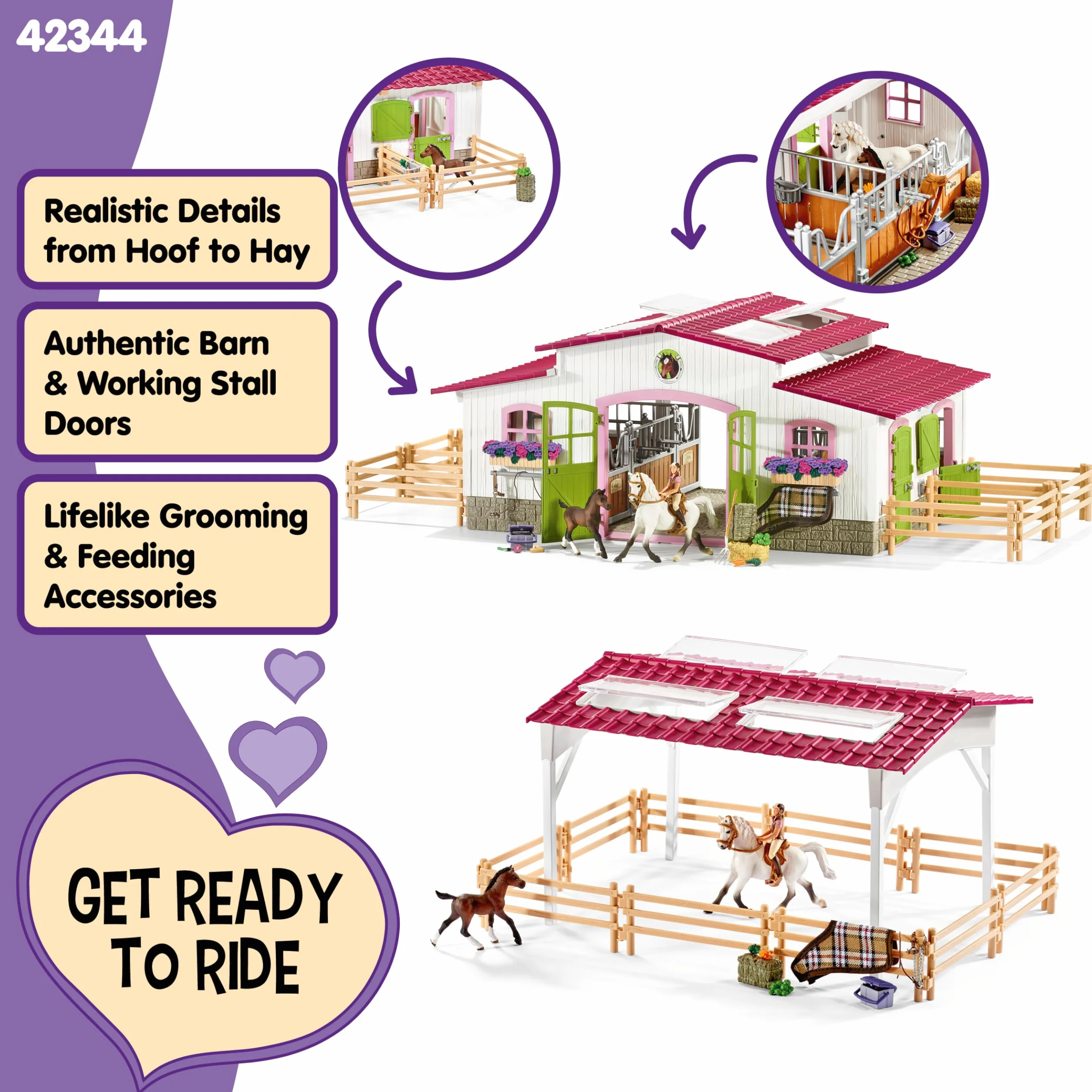 Schleich HORSE CLUB Stajnia z jeźdźczynią i końmi 42344 Zestaw 97 elementów Zabawka od 5 lat