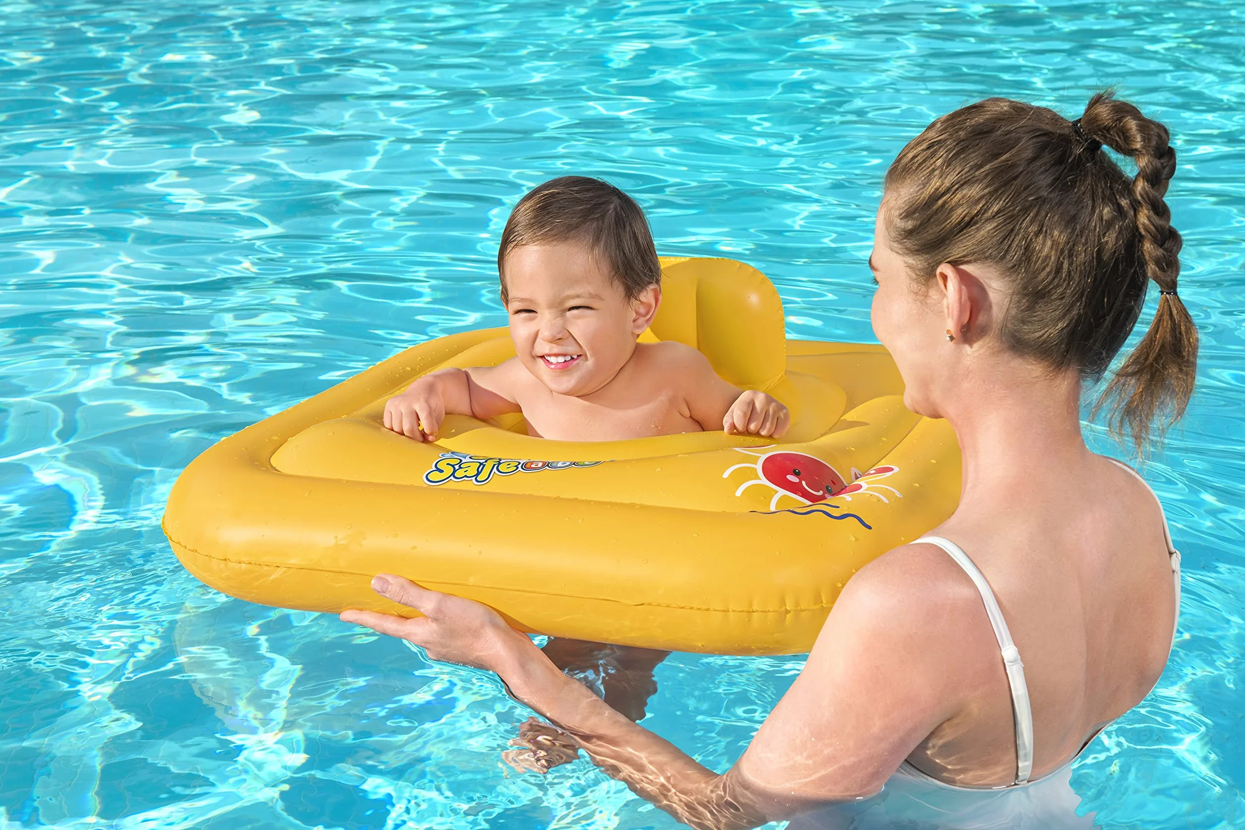 BESTWAY - Koło ratunkowe z siedziskiem Swim Safe A - Nadmuchiwane - 32050N - Żółte - Winyl - 65cm x 26cm - Bezpieczeństwo Dziecka - Zabawa na świeżym powietrzu - Basen - Dziecko - Od 6 miesiąca życia