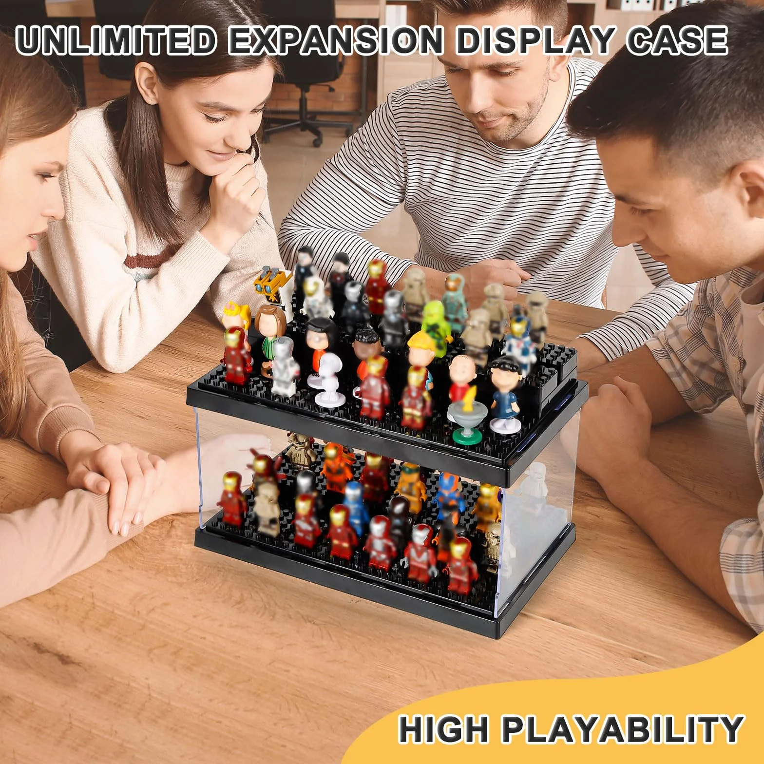 Gablota na minifigurkę do Lego z 3 płytami podstawowymi, akrylowe figurki ludzi, pudełko do przechowywania, minifigurka, cegły, półki, zabawki, mini samochody, przedmioty kolekcjonerskie, szafka