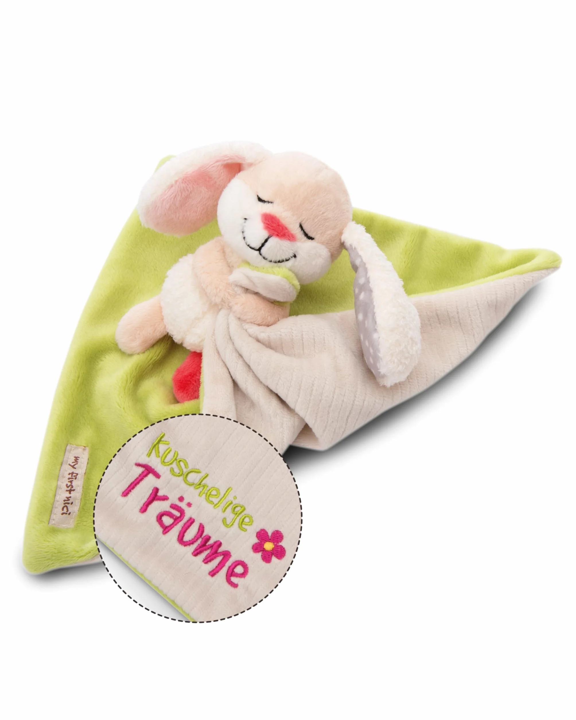 NICI 49753 Beżowo-Zielony Zając 12 cm - Przytulanka dla Niemowląt i Małych Dzieci, Dziewczynek i Chłopców, 22 x 22 cm