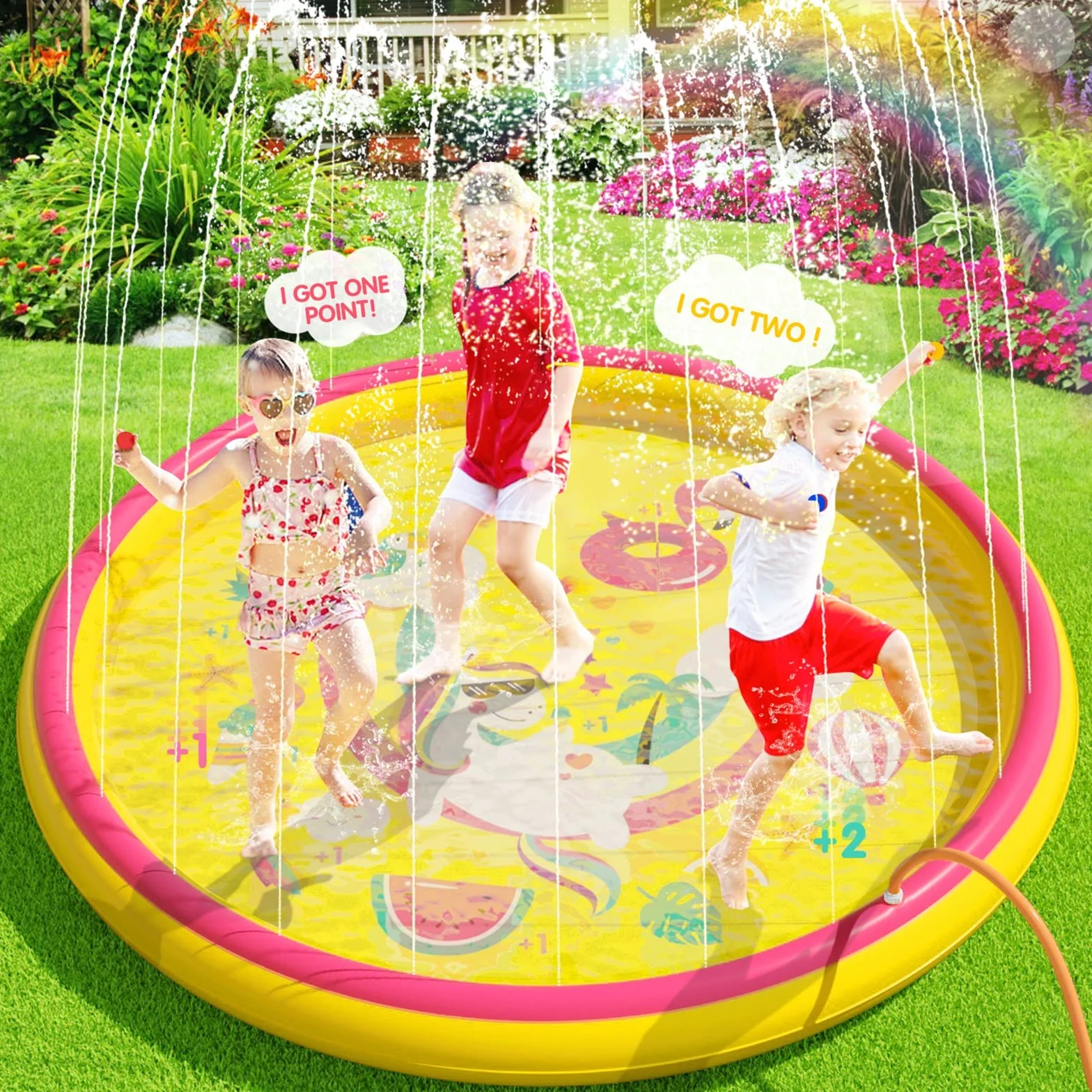 Peradix Splash Pad, 170 cm spryskiwacz wodny, mata do zabawy na świeżym powietrzu, letnia zabawka do ogrodu, zabawka wodna, spryskiwacz dla niemowląt, dzieci, zwierząt domowych – nadmuchiwana