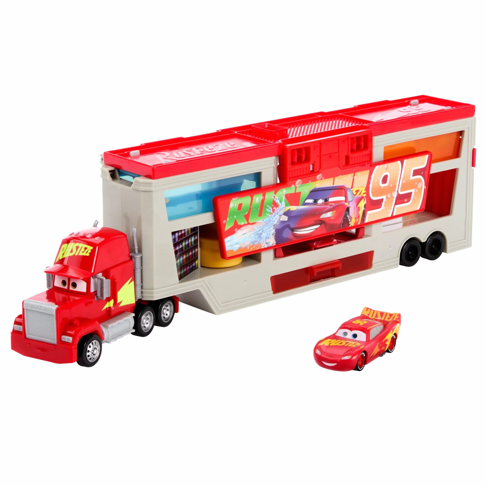 Mattel Cars Auta Maniek HPD82 Zestaw z transporterem zmiana koloru Zygzak McQueen