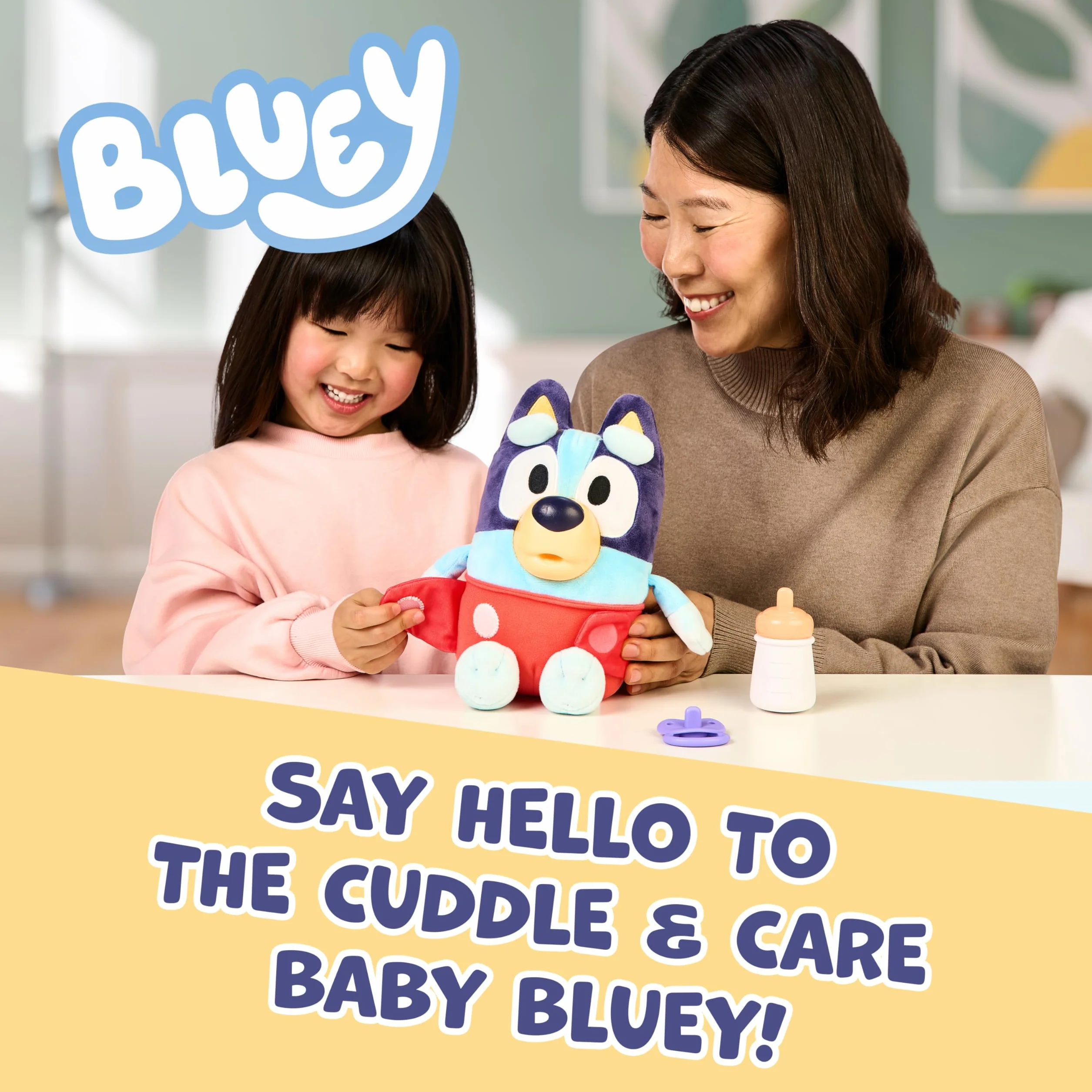 Bluey Elektroniczna Pluszowa Zabawka 28 cm z Dźwiękami Dziecka, 2 Akcesoria i Zdejmowana Pielucha