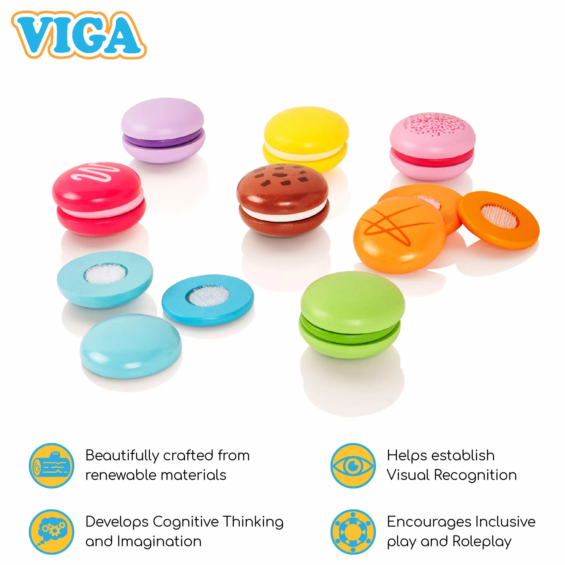 VIGA 50807 VIGA zestaw 8 ciastek z zabawkami Macaron, różne kolory, 30 x 9,7 x 5,2 cm (50807)