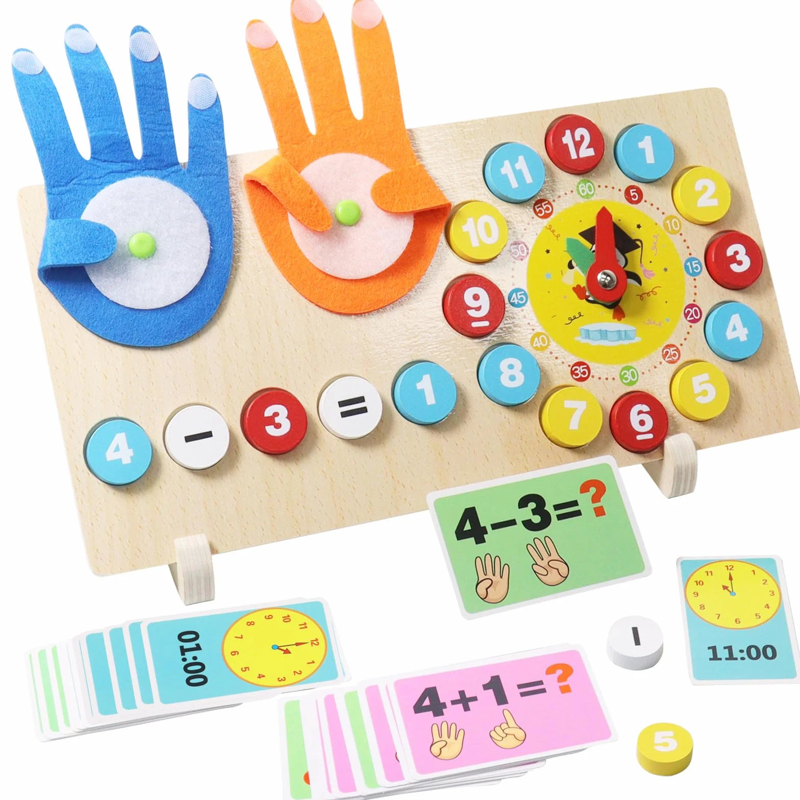 Qunkun Drewniana zabawka matematyczna, liczenie palców, zabawka dla dzieci, zabawka do nauki liczenia, zabawka dla chłopców i dziewczynek od 4-7 lat