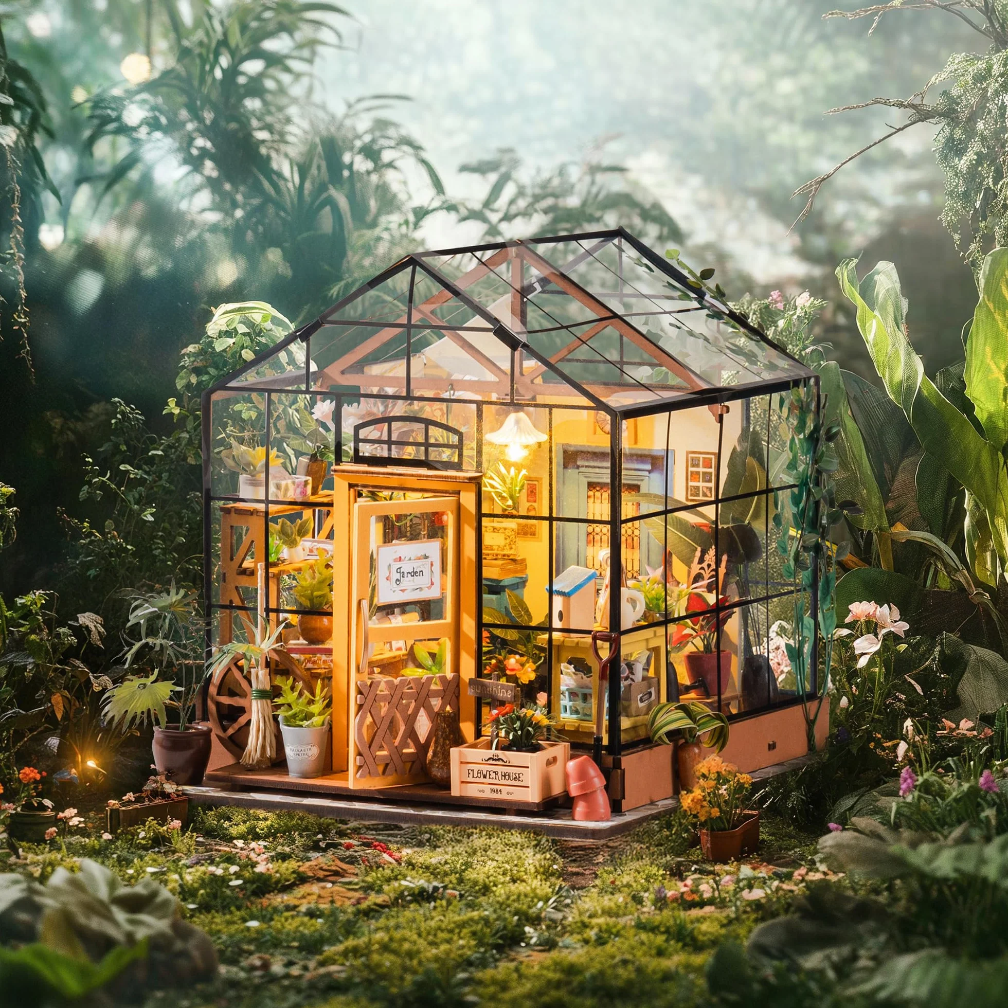 Rolife DIY miniaturowy domek dla lalek zestaw w skali 1:24 drewniana szklarnia mini meble domowe kobiety dziewczyny chłopcy prezent urodziny Boże Narodzenie walentynki