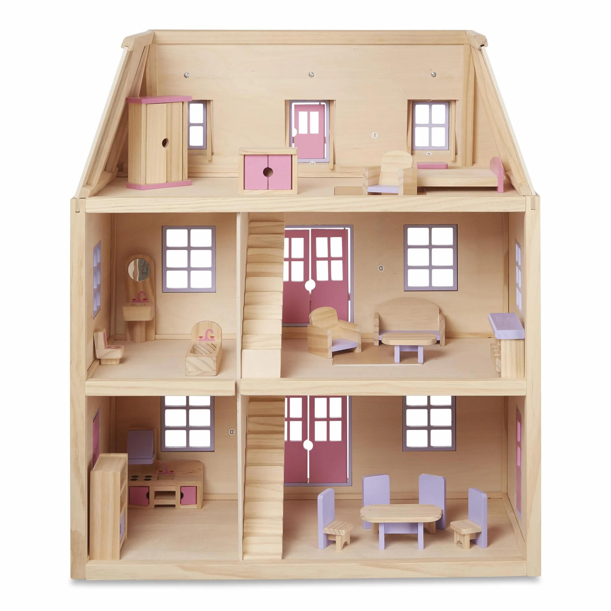 Melissa & Doug – wielopiętrowy drewniany domek dla lalek z 19 mebelkami
