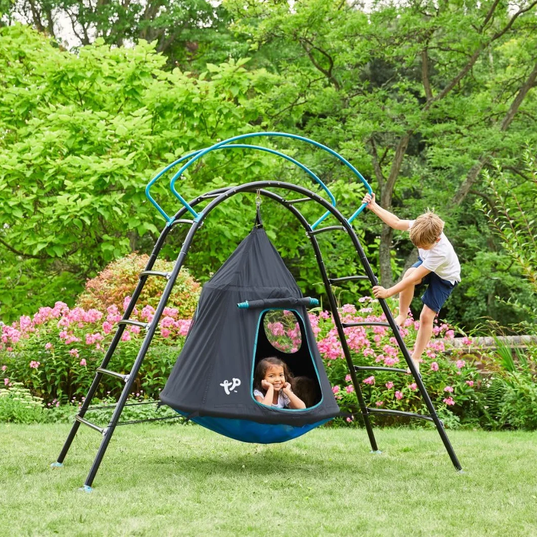 TP Toys TP848 TP Monkey Bar Climber and UFO Hanging Fort Den, siłownia w dżungli, aktywna zabawa na świeżym powietrzu, wiek 3-8 lat, czarny, M