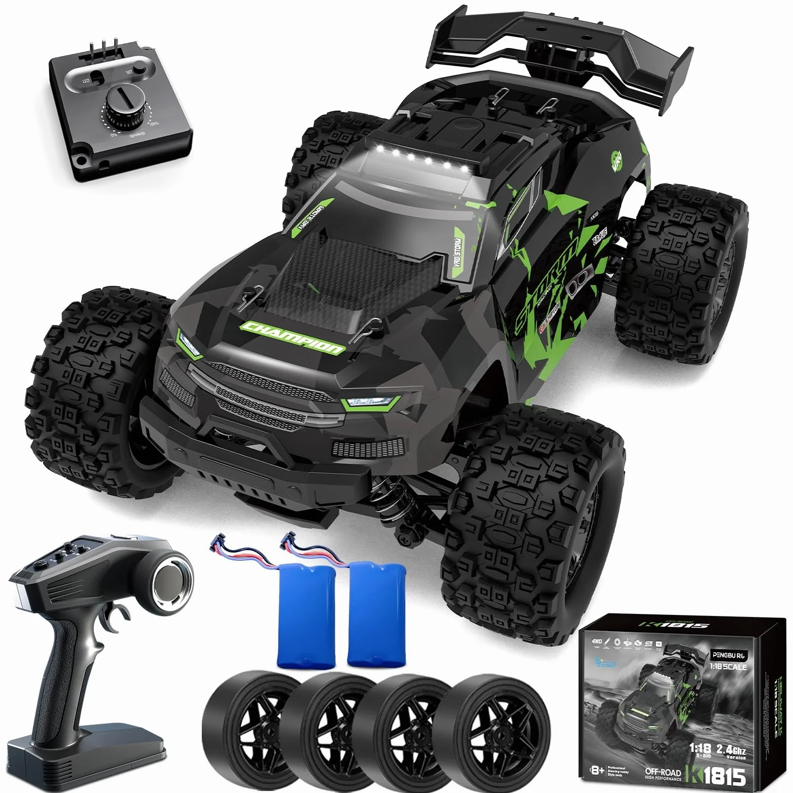 Zdalnie sterowany samochód 40 km/h, od 8, 10 lat, 1/18 RC Auto Offroad z 2 zestawami opon i 2 akumulatorami 50 minut, 2,4 GHz Monster Truck zdalne sterowanie ze światłem, 4WD wodoszczelny samochód RC
