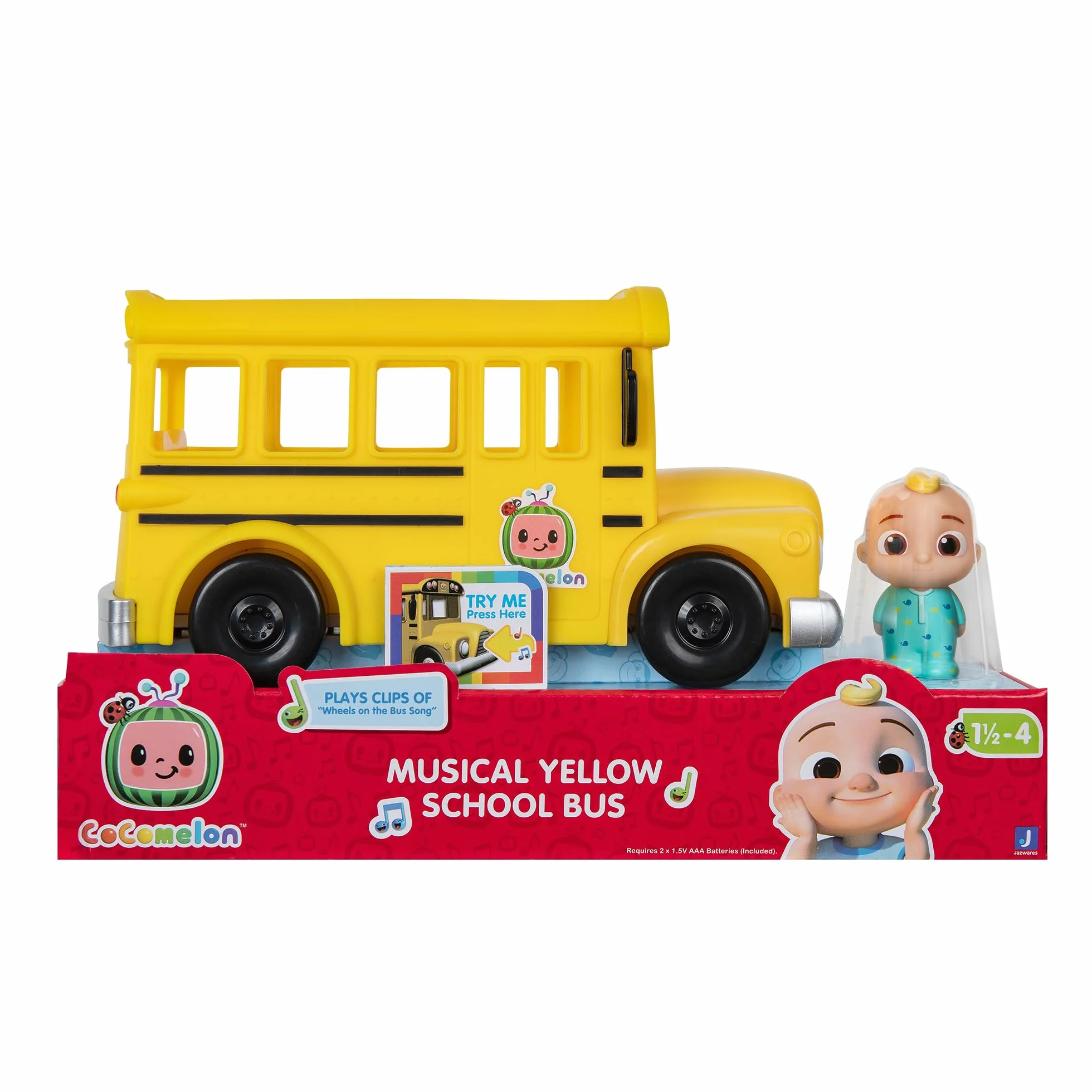CoComelon Oficjalny muzyczny żółty autobus szkolny, odtwarza klipy z filmu „Wheels on The Bus” z wyjmowaną figurką JJ - zabawki postaci dla niemowląt, małych dzieci i dzieci