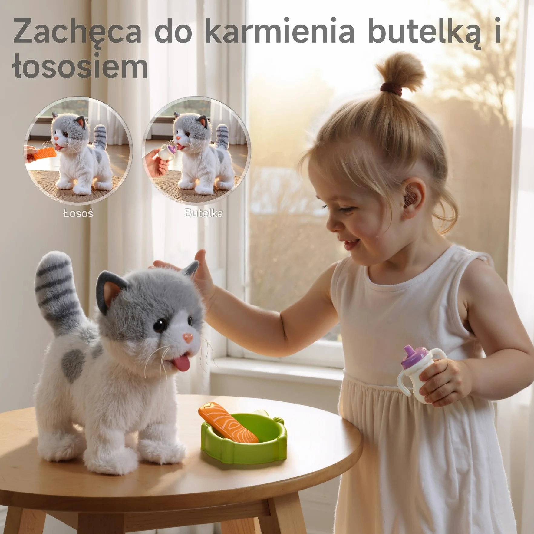 OR OR TU Chodzący kotek dla dzieci, pluszowy kot interaktywny zabawka dla dziewczynek i chłopców 3-7 lat