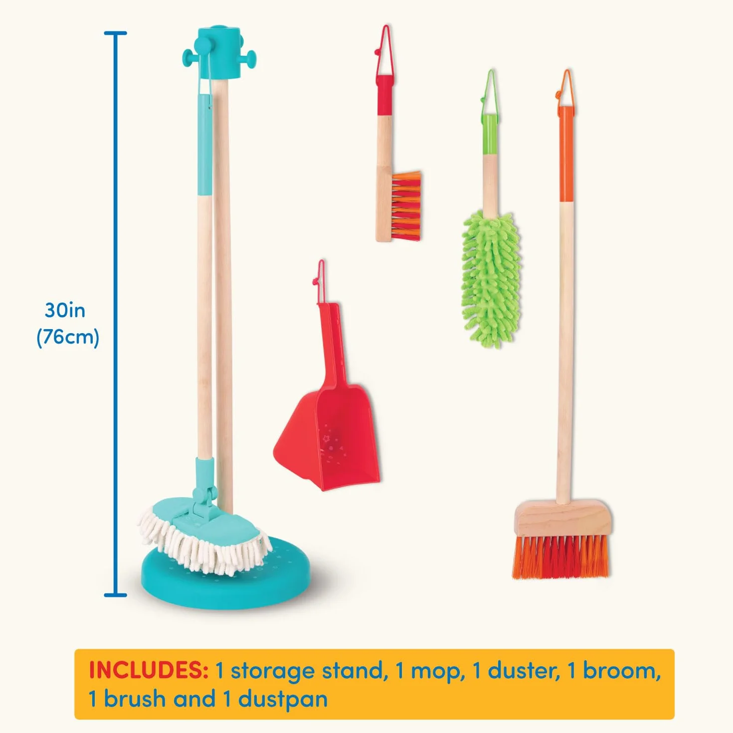 Battat - Sweep n' Clean - Zestaw do sprzątania dla dzieci - zabawki do czyszczenia dla dzieci - miotła, mop, szczotka, szufelka do kurzu, miotła, 2 lata