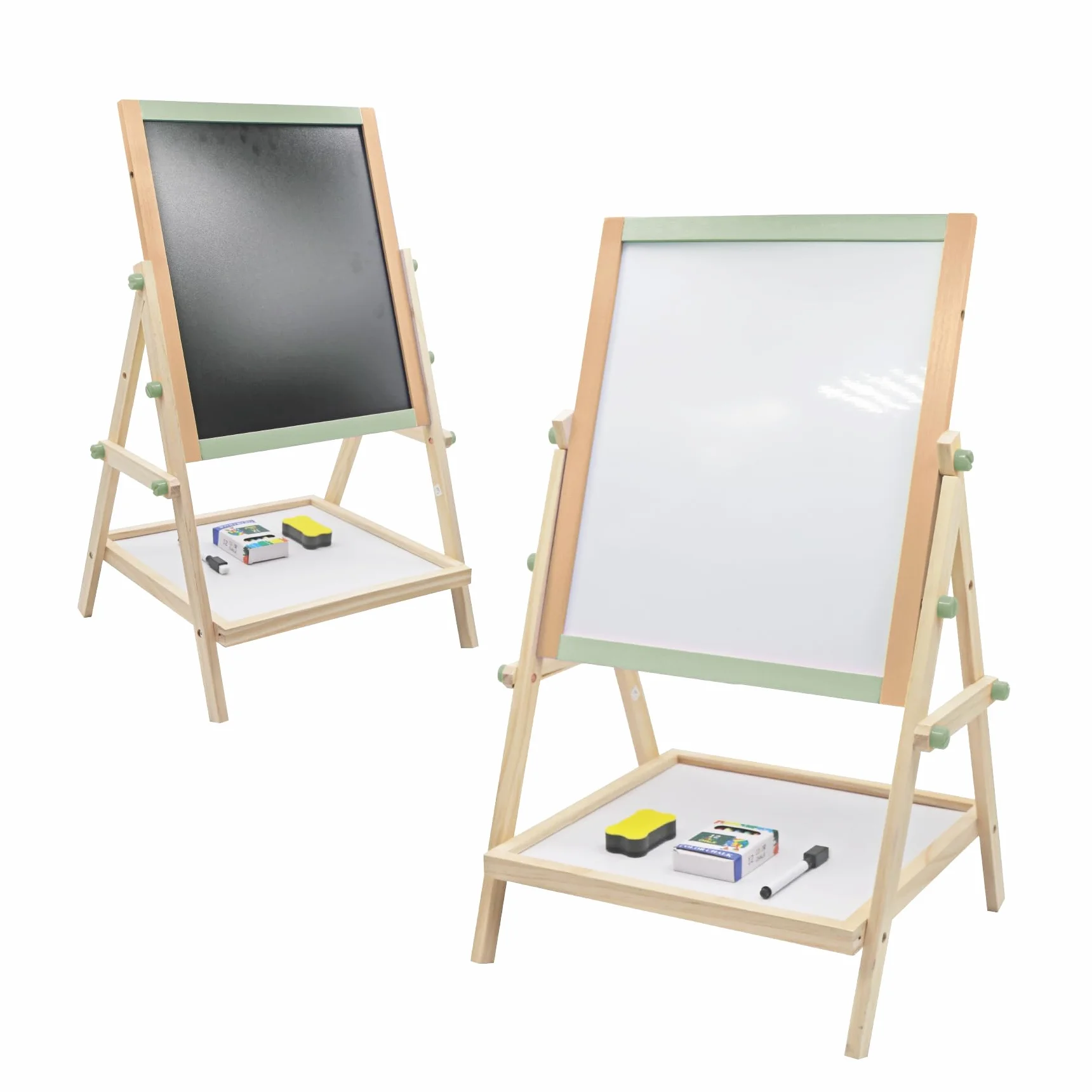 BUDDY BABY Kreatywna tablica dla dzieci Montessori - dwustronna tablica ze sztalugą - w zestawie pudełko na kredę, 2 gumki i 1 długopis - wymiary: 65 x 37 x 35