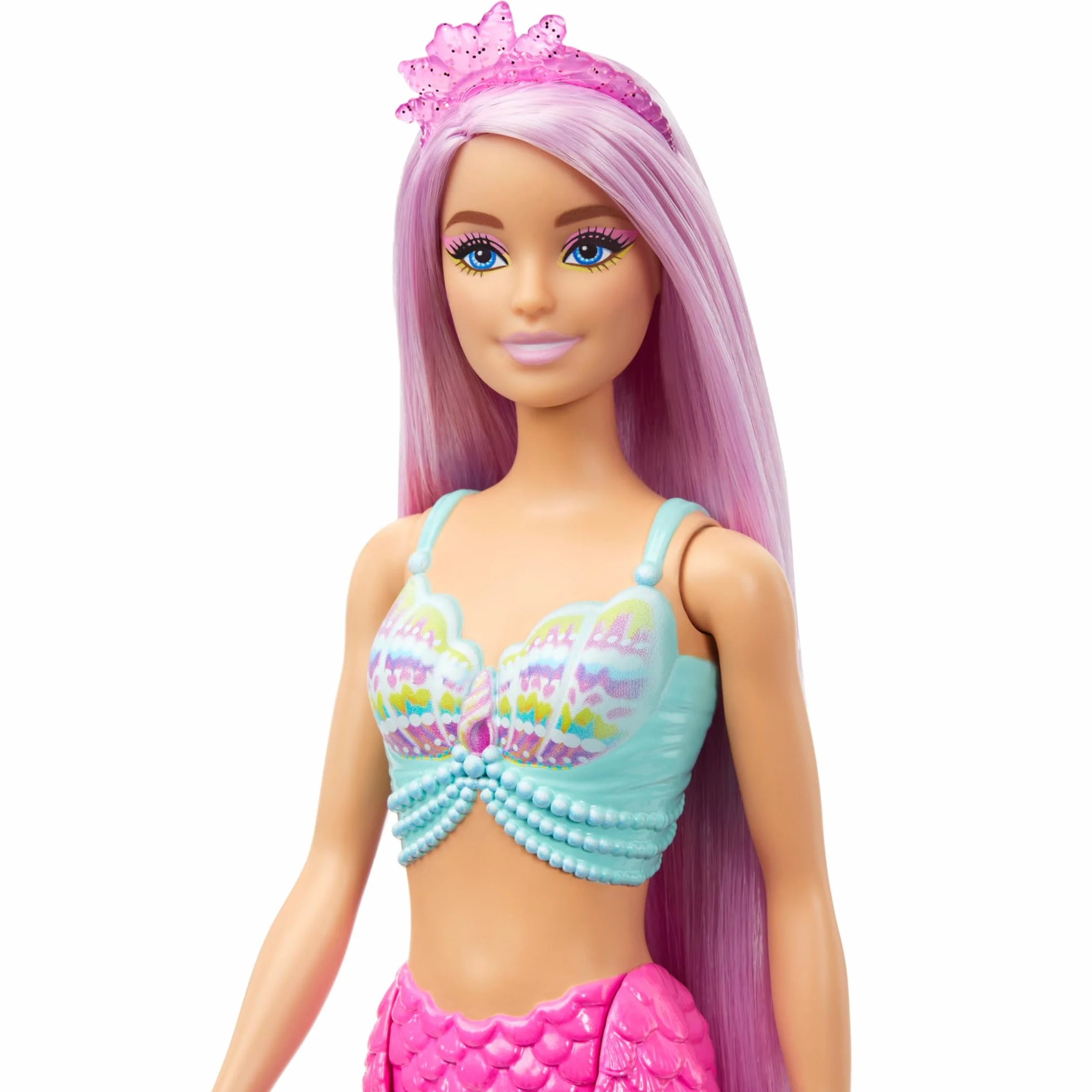 Barbie Syrenka Lalka Długie włosy (pastelowy róż, prawie 18 cm długości) + kolorowe akcesoria do stylizacji, takie jak opaska i spinki do włosów, HRR00