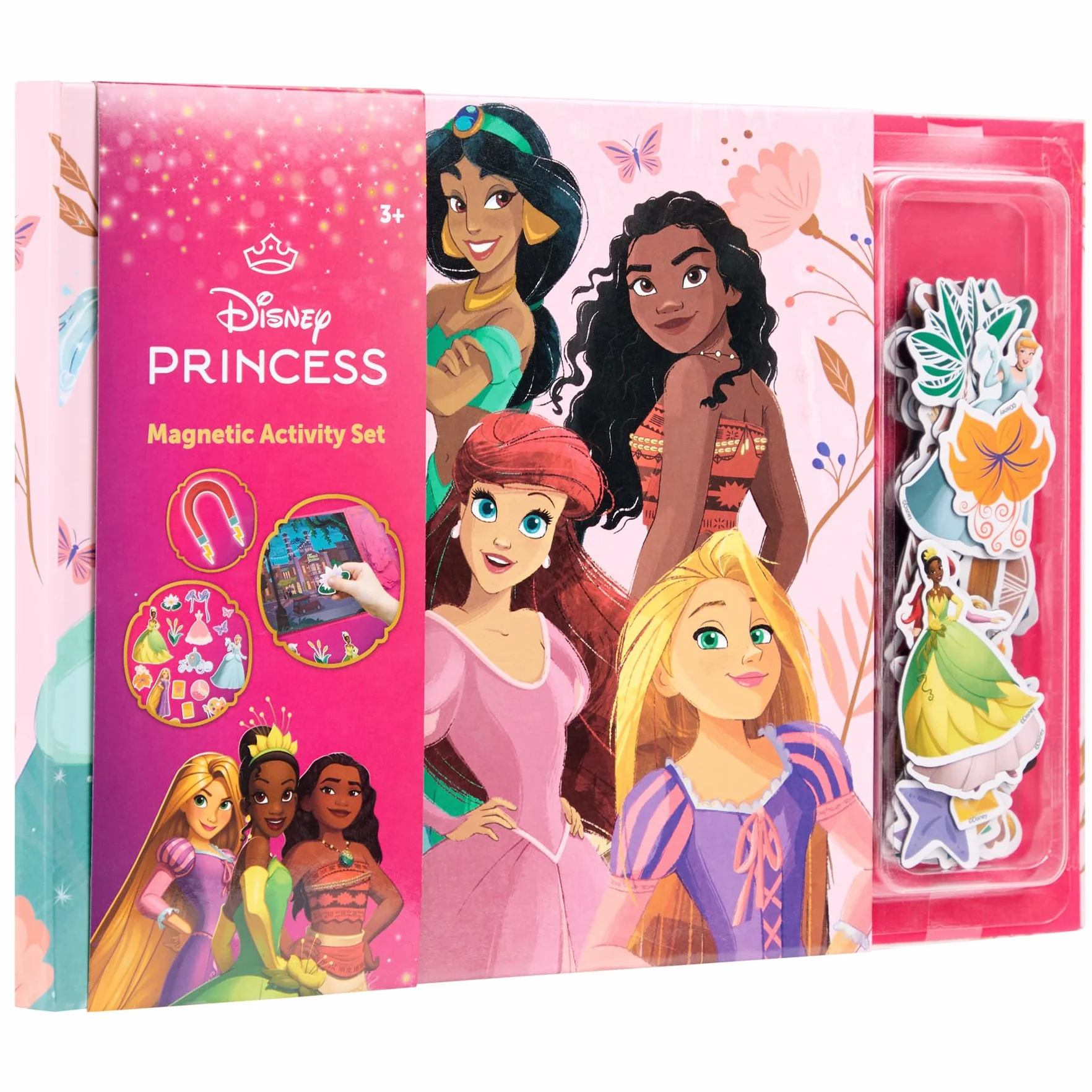 Disney Princess Magnetyczna książka dla dzieci, 40 figurek i akcesoria, interaktywny i kreatywny poradnik, Kopciuszek, Ariel, Belle & Co (DP24358)