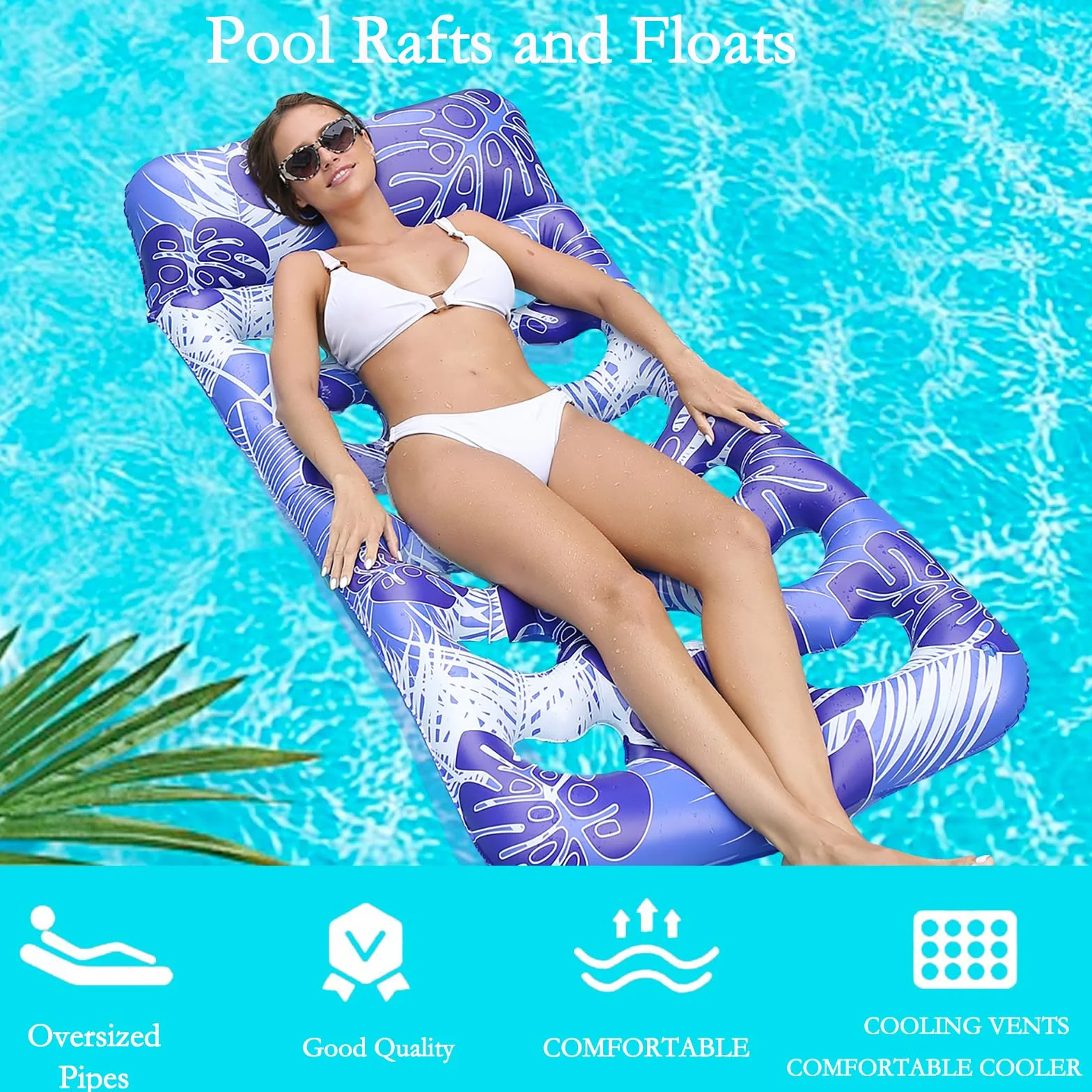 Pływający nadmuchiwany hamak 180 x 90 cm, hamak basenowy nadmuchiwany basen nadmuchiwane łóżko pływające nadmuchiwane maty z otworami na plażę basen lato impreza