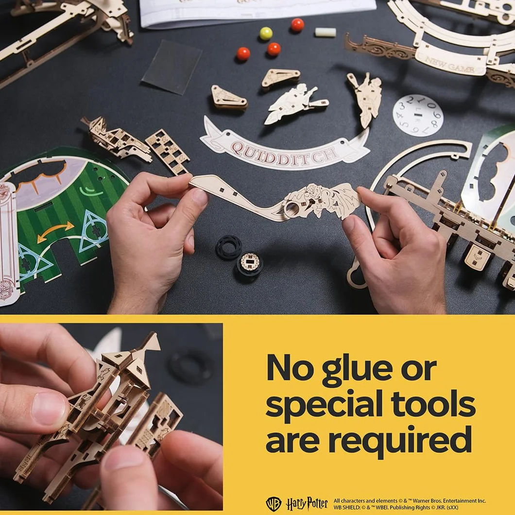 UGEARS Harry Potter Quidditch Flipper – zestaw modelarski dla dorosłych – drewniane puzzle 3D w stylu magicznego drewna – unikalny zestaw drewniany automatu do flippera jako przeżycie 3D dla dorosłych