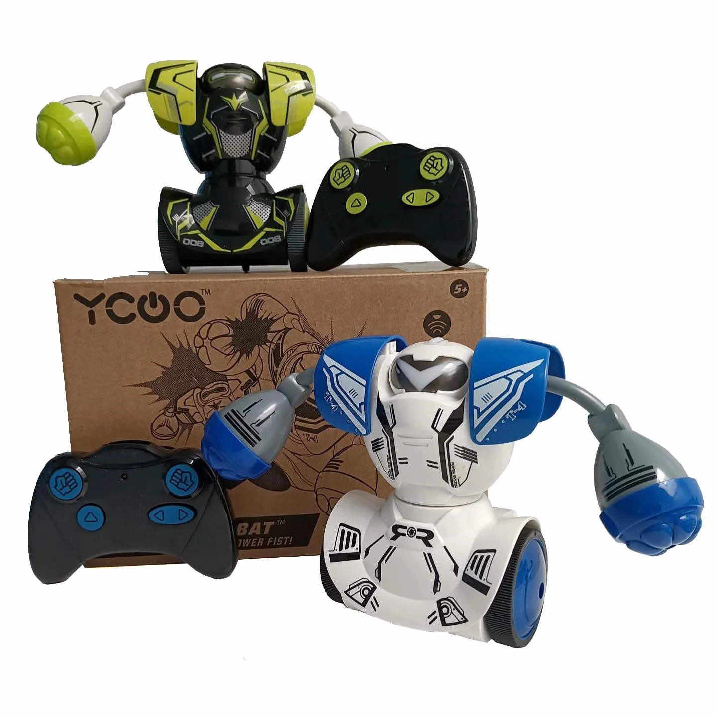 YCOO Zestaw 2 robotów Kombat Boxeur Pilot zdalnego sterowania 14 cm, Naprzód i uderz przeciwnika, Zabawka z efektami dźwiękowymi i świetlnymi, Od 5 lat