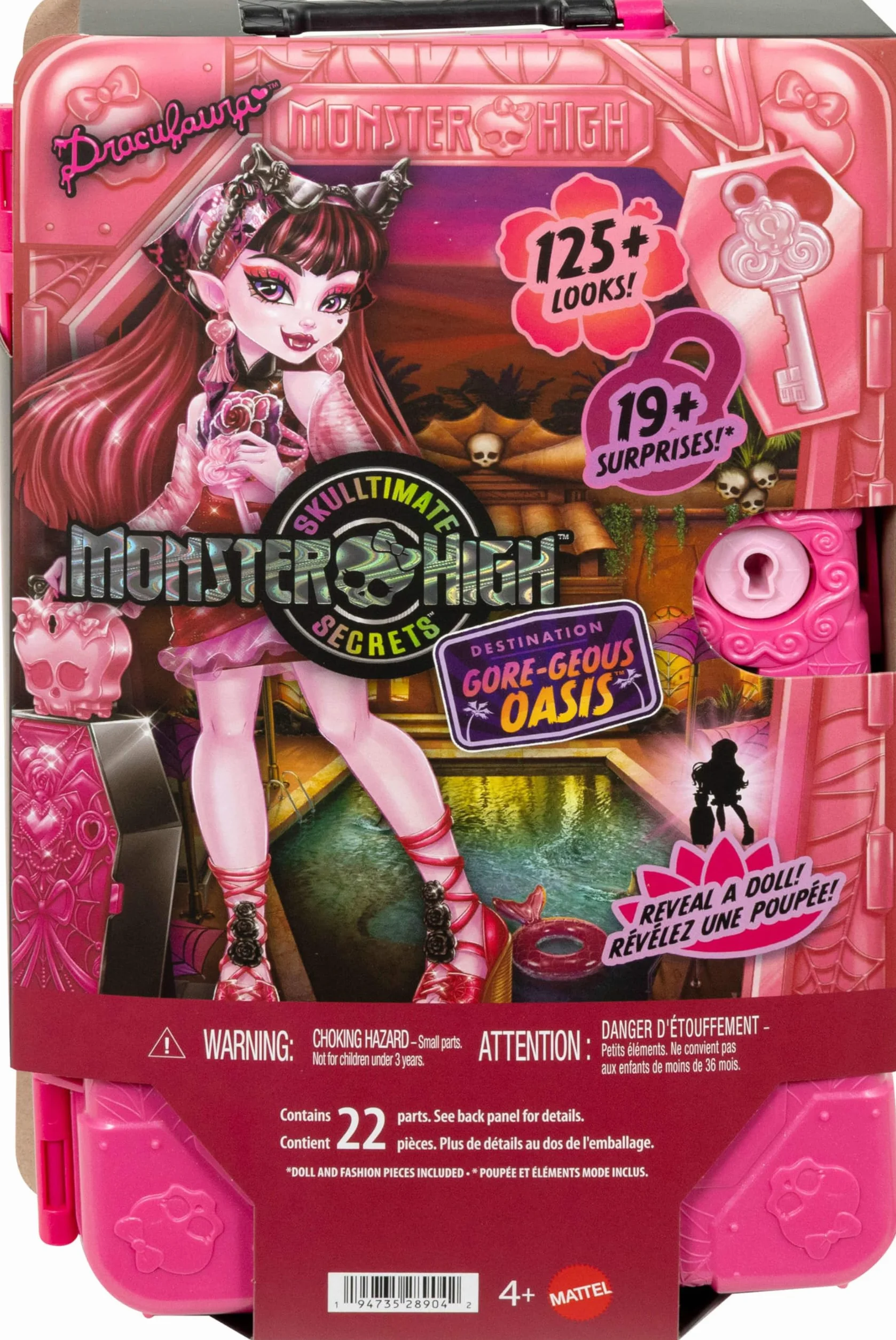 Monster High Straszysekrety Seria 7 Upiorystyczne wakacje Draculaura Zestaw lalka walizka akcesoria JDR50