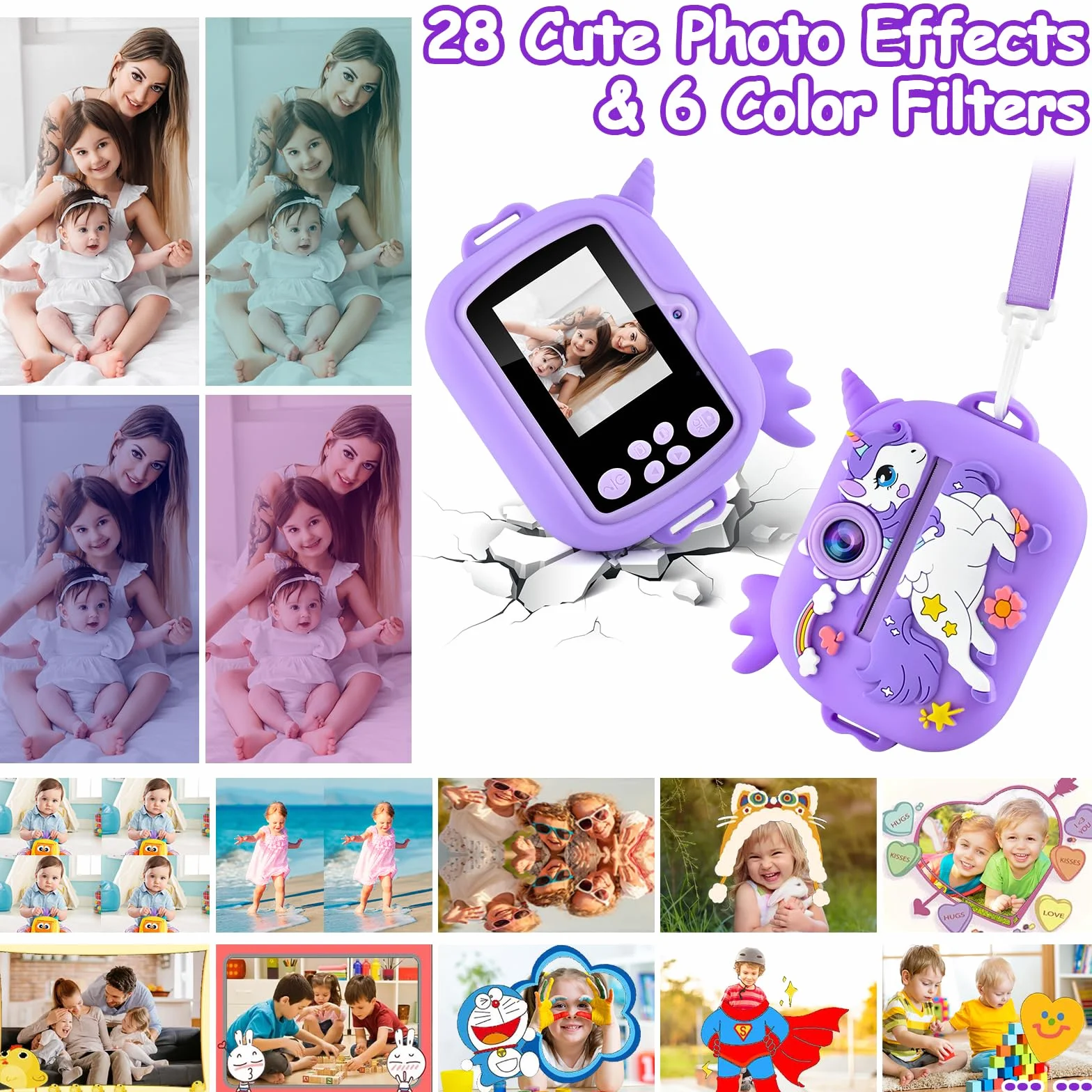 Aparat Natychmiastowy Dziecięcy Aparat Cyfrowy 3-12 Lat + 5 Rolek Papieru Termicznego Druku Natychmiastowego Aparat Fotoapparat Natychmiastowy Druk Kids Aparat Fotograficzny Dziecięcy Aparat