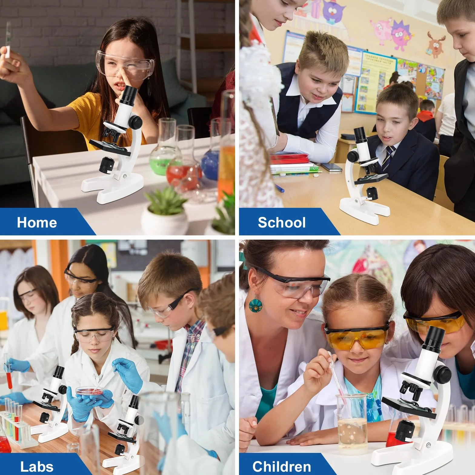Mikroskop dziecięcy 300X-1200X profesjonalny ze szkiełkami, przenośny ze światłem LED i uchwytem - eksperymenty naukowe dla studentów, laboratorium szkolne