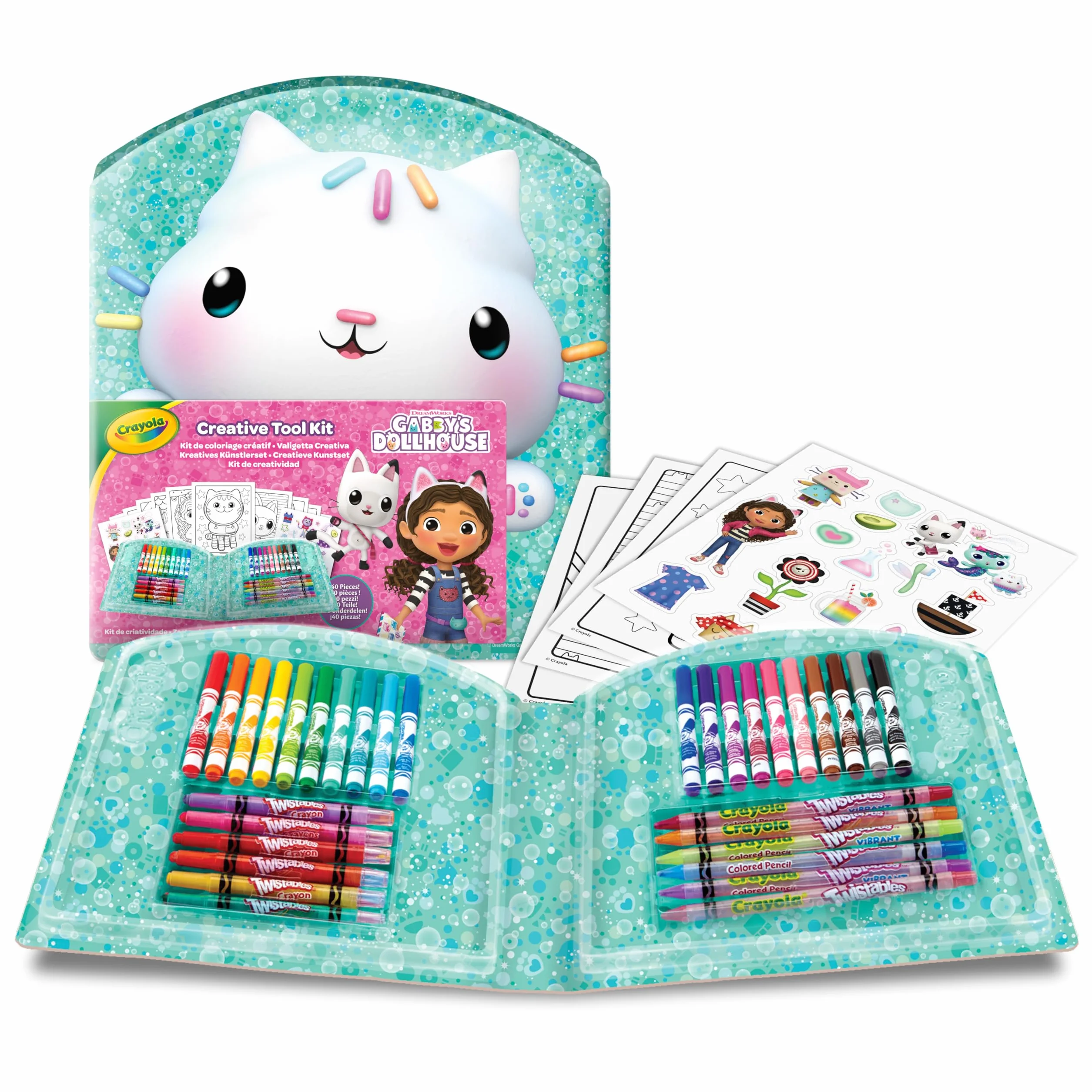 CRAYOLA - Kreatywna walizka dla lalek Gabby's 40 sztuk, z markerami, kredkami woskowymi, kolorowankami, naklejkami, pomysł na prezent i kreatywna aktywność dla dzieci od 5 lat, 04-2945