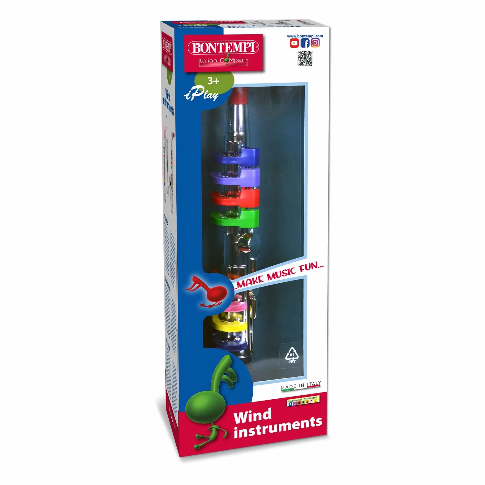 Bontempi 32 4431 klarnet z 8 kolorowymi przyciskami/nutami. dł. 420 mm