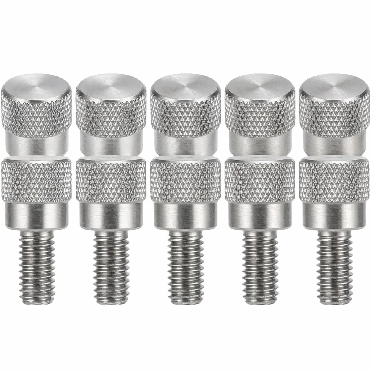 PrecisionGeek® Śruby radełkowane M4 ze stali nierdzewnej AISI 303 – z kołnierzem – 10 mm – łeb płaski – śruby kciukowe do metalu, drewna i akrylu – zestaw 10 sztuk