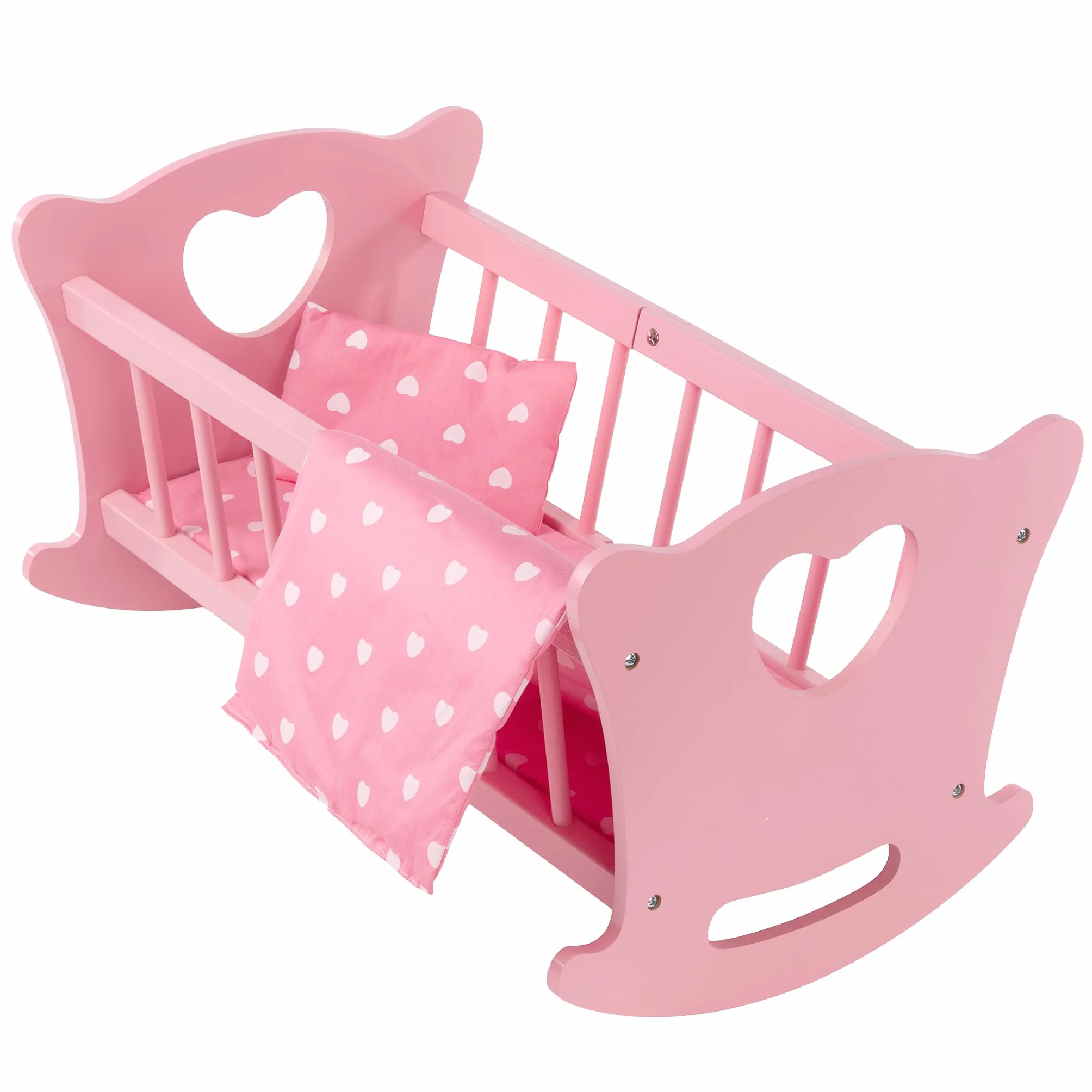 Kinderplay Łóżeczko dla Lalki, Kołyska dla lalki – Zestaw Kołyska plus Kołderka, Poduszeczka oraz Prześcieradło, dla laki o max. długości 49.5 cm., model GS2106 (GS2106)