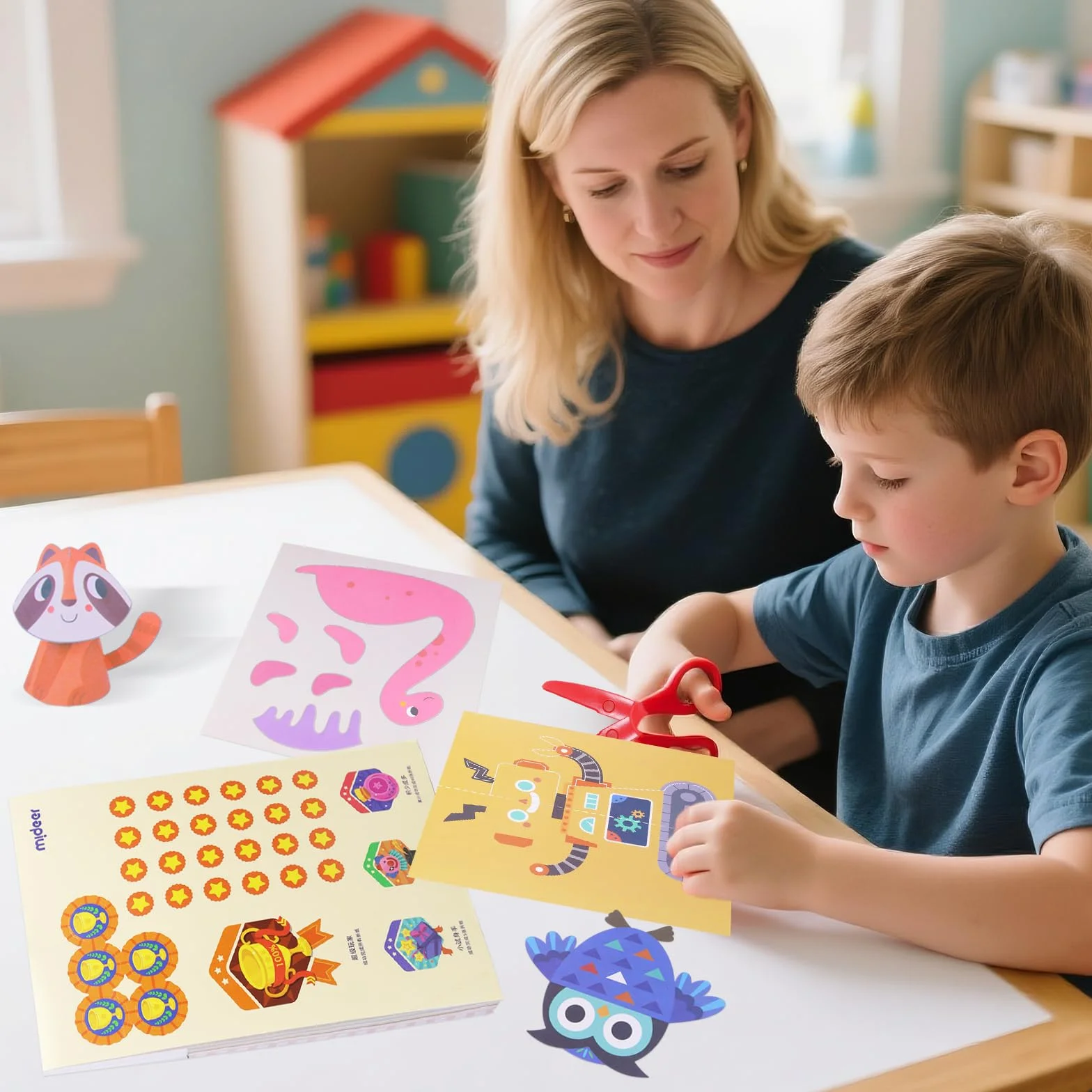 Zestaw do cięcia papieru dla dzieci, 50 arkuszy papieru, zabawny zestaw do cięcia papieru, zabawka edukacyjna DIY, zabawka edukacyjna od 5 lat, zabawka edukacyjna, naklejka + certyfikat (zaawansowany)