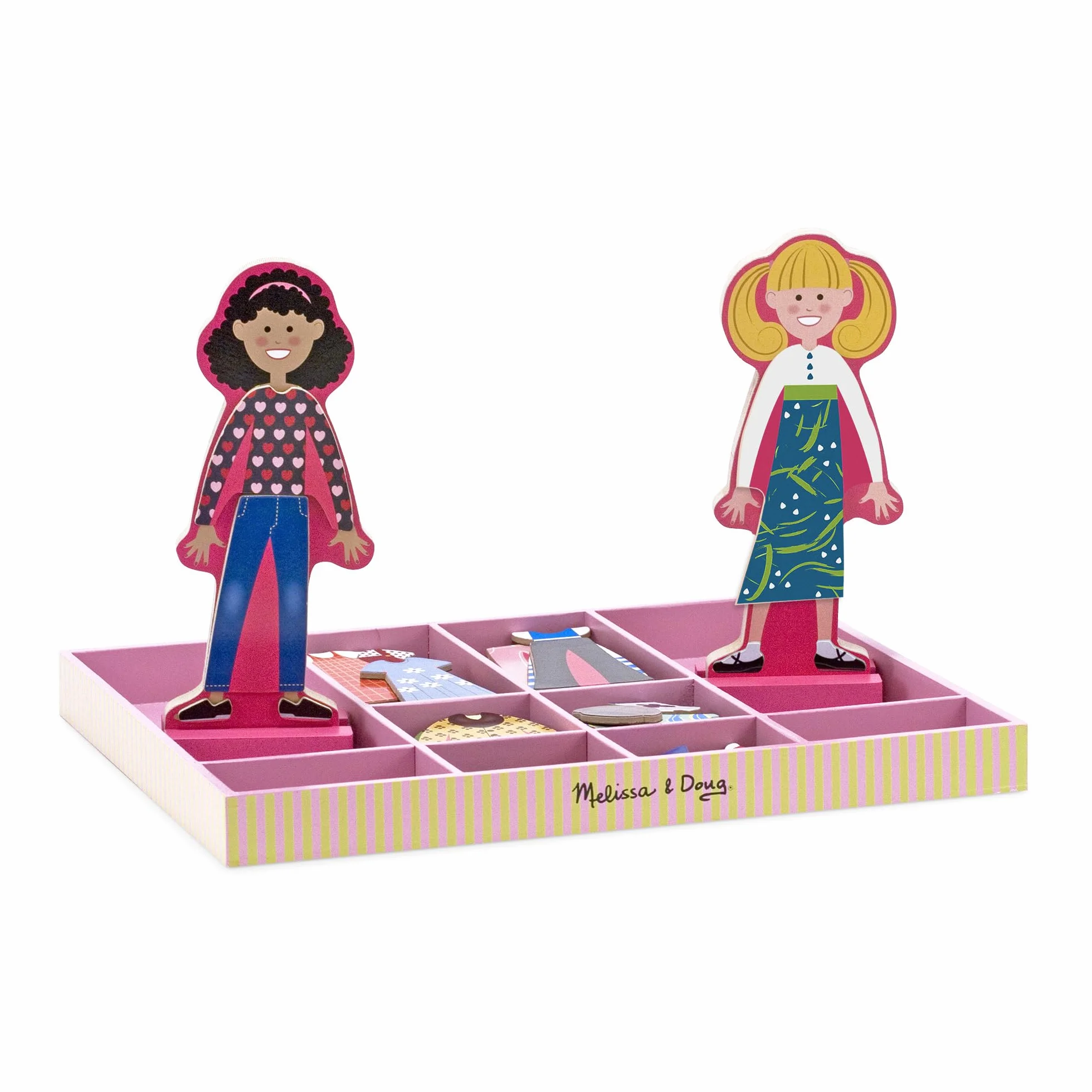 Melissa & Doug Abby & Emma Lalki do ubierania | Zestaw do zabawy w przebieranie | Drewniana zabawka kreatywna dla dzieci | Prezent dla chłopców i dziewczynek w wieku 3 4 5 6 lat