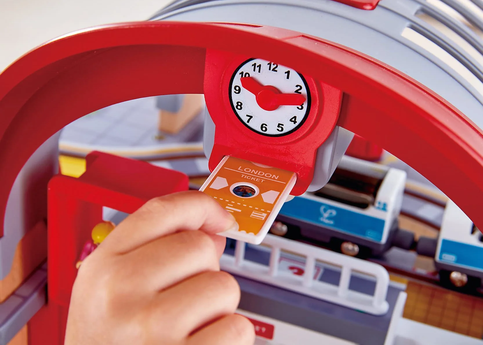Hape Grand City Station, Wooden Pretend Play Railway Set with Projector and Recorder, For Kids