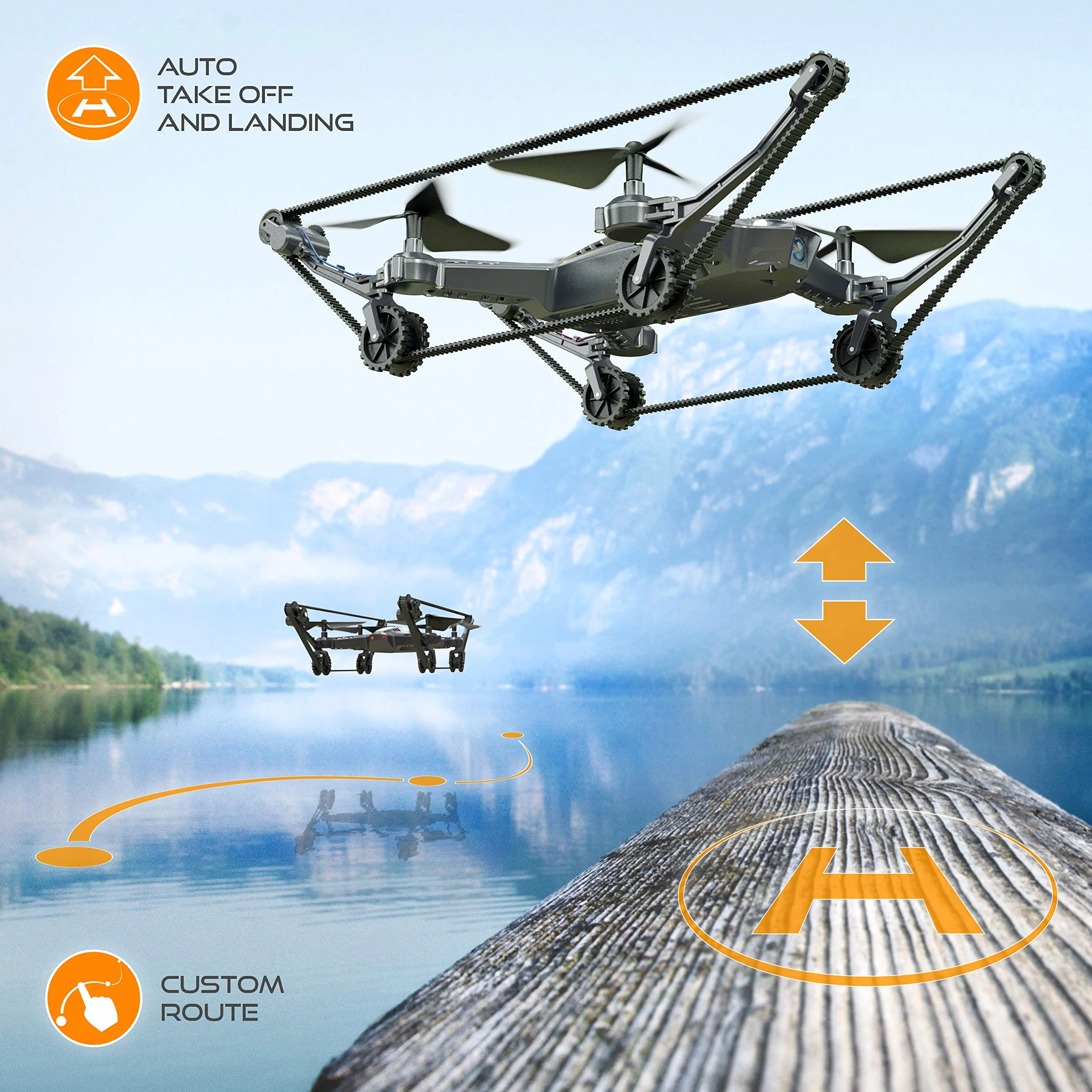 X-TANKCOPTER Hybrid Quadcopter-Tank Drone, HD Camera, Smartphone App, VR Goggles FPV, 2.4GHz'
