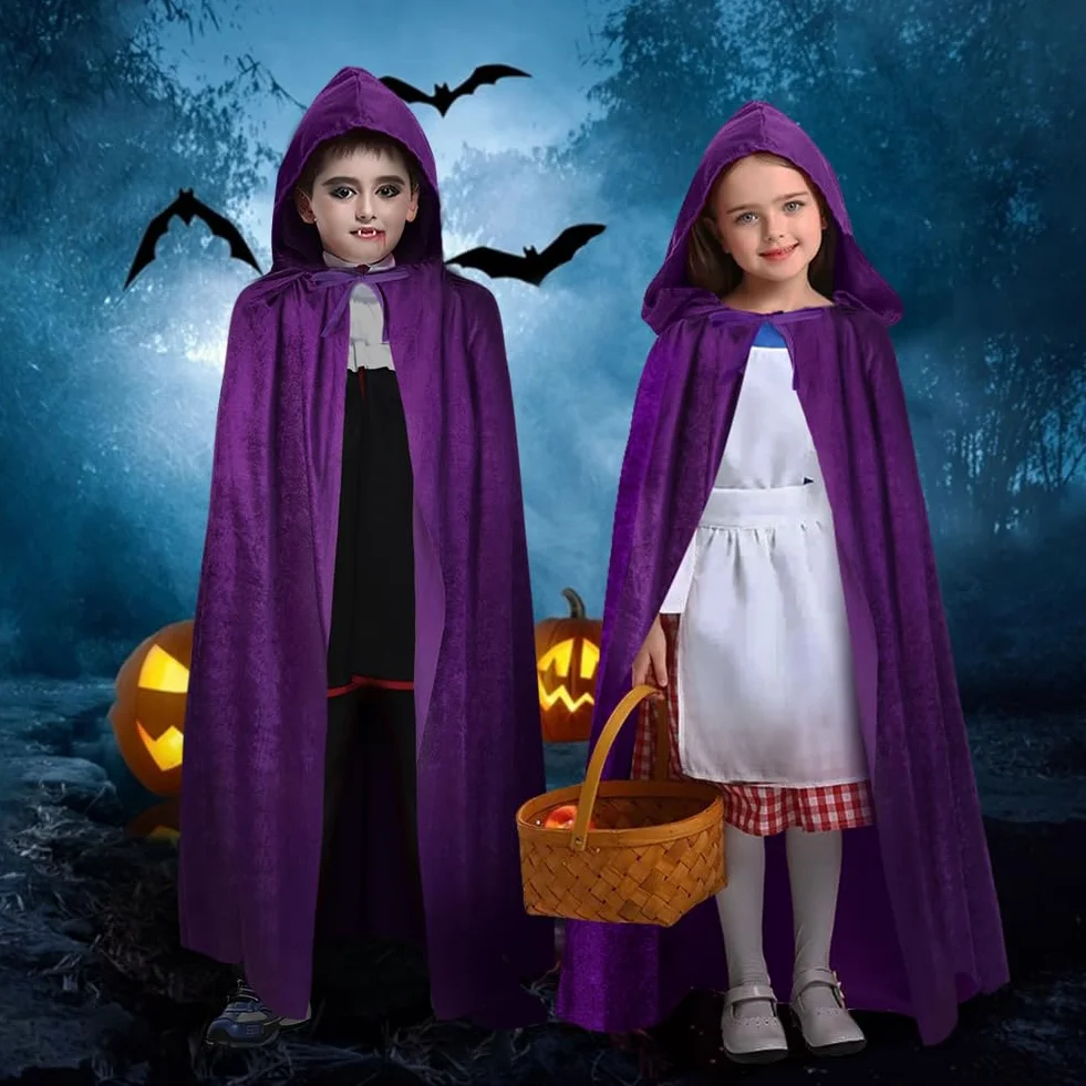AOOWU kostium Halloween dla dzieci peleryna z kapturem czarownica wampir