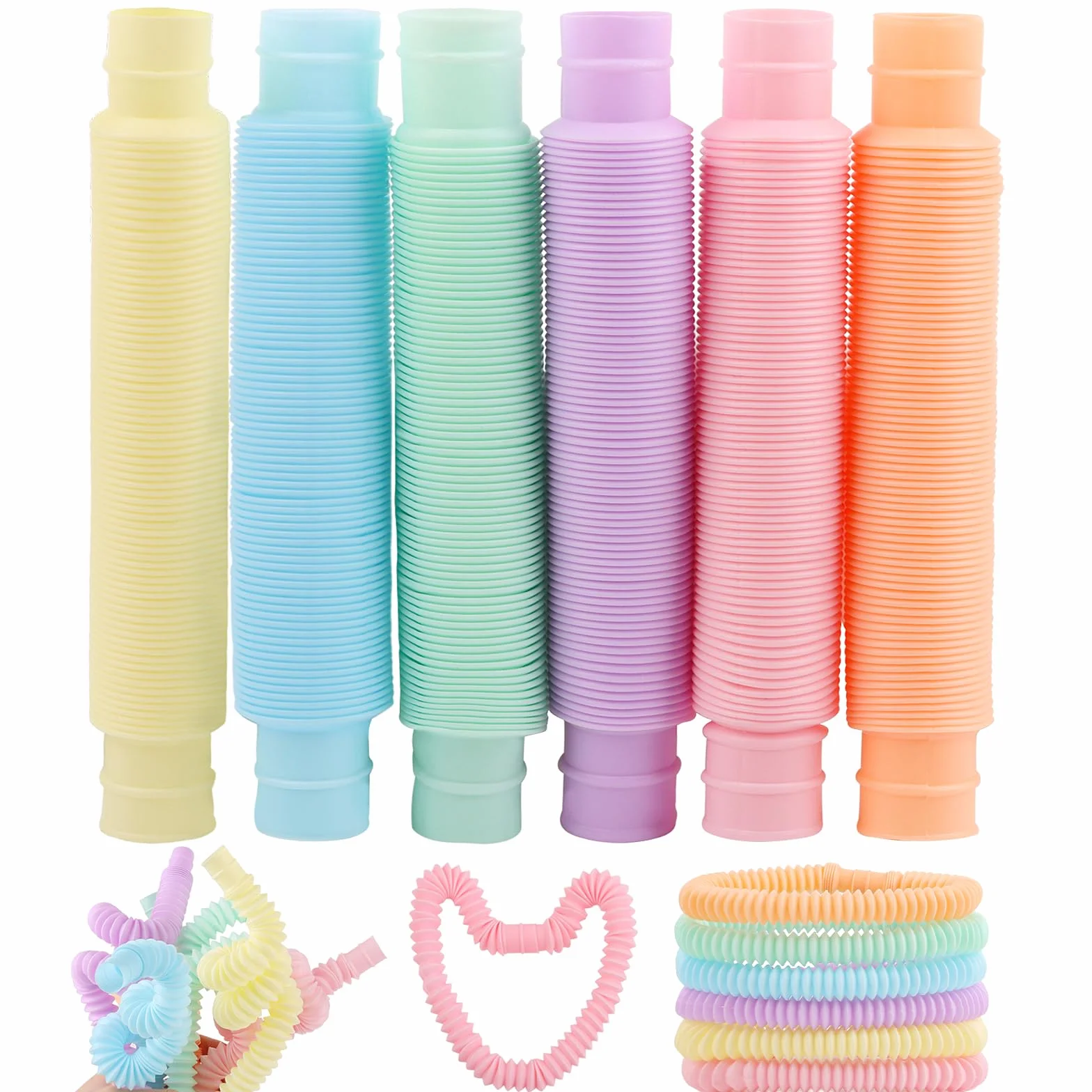 LOMIMOS 24 sztuki Pop Tubes, mini rurki sensoryczne, kolorowe rurki ze stretchem, zabawka dla dzieci i dorosłych