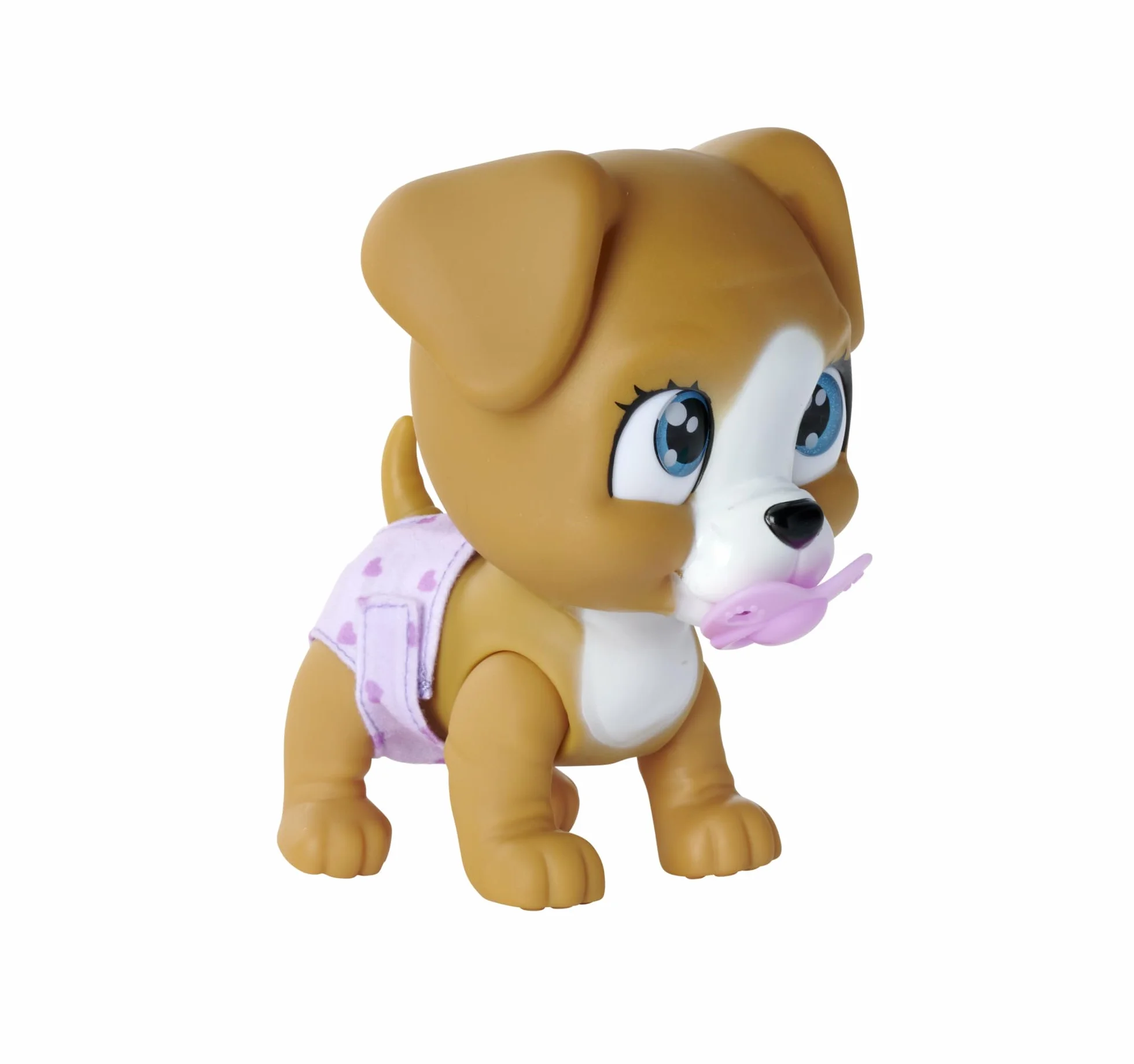 Simba 105953050 Pamper Petz Piesek z funkcją picia i siusiania 15 cm, szczeniaczek z akcesoriami - niespodziankami, magiczna łapka zdradza płeć pupila, zwierzak dla dzieci od 3 lat