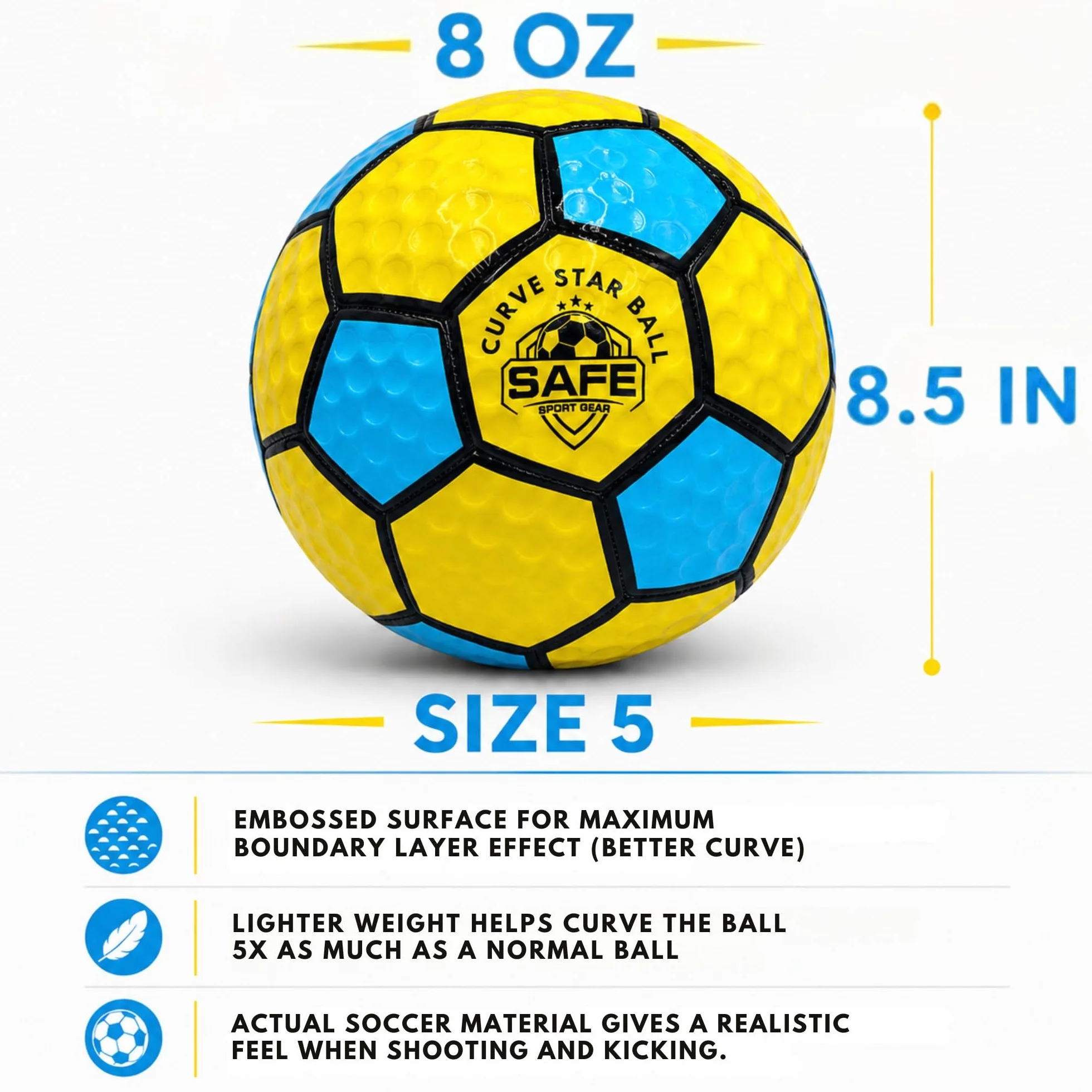 Safe Sport Gear Curve Star Football - Curve Your Shots Like a Pro dzięki temu zabawnemu prezentowi piłkarskiemu dla dzieci - niesamowita lekka piłka nożna rozmiar 5 dla dzieci