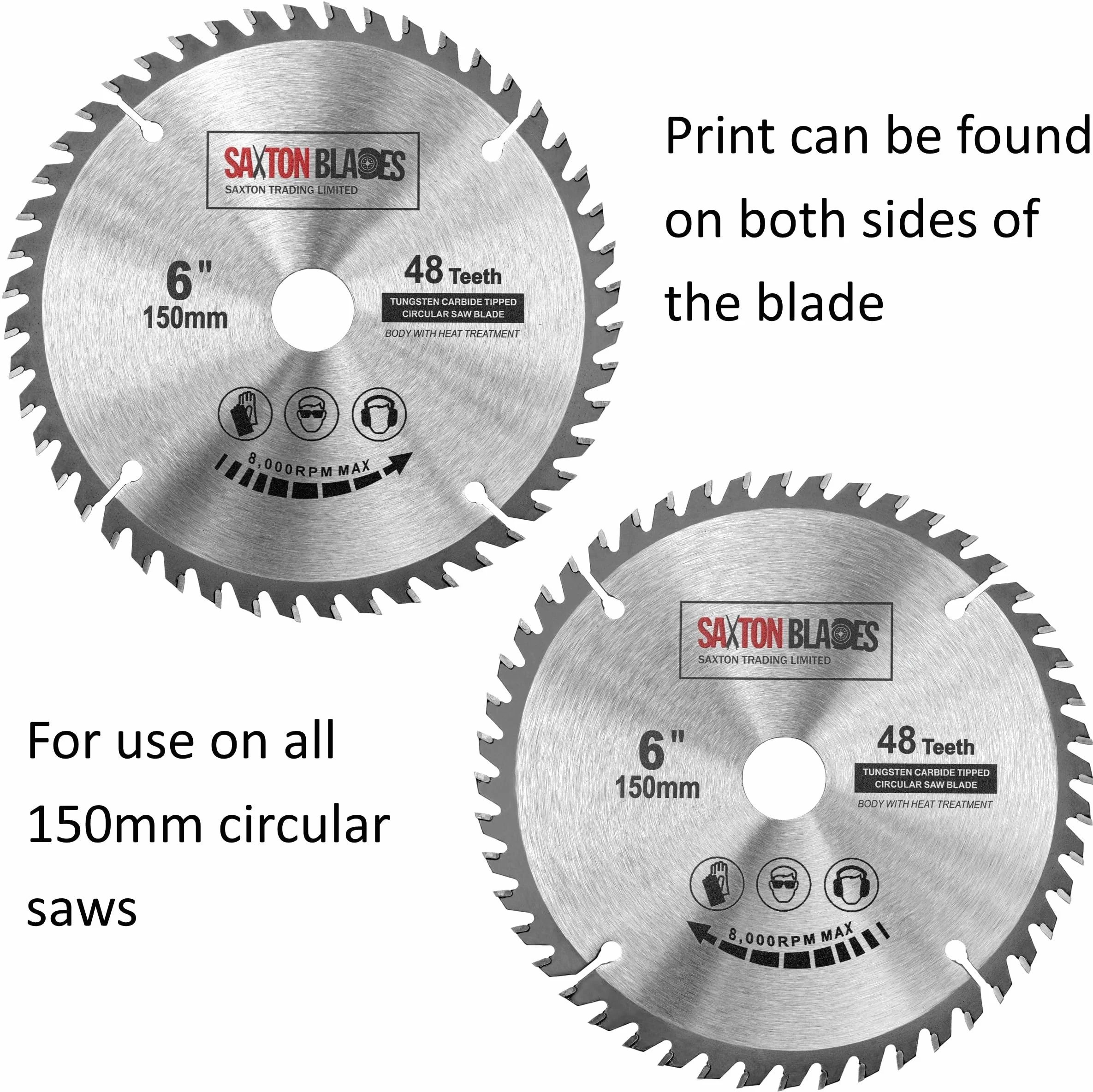 Saxton TCT brzeszczot do piły tarczowej 150 mm x 20 mm otwór x 48 zębów + pierścień 16 mm i 10 mm kompatybilny z Ryobi Bosch