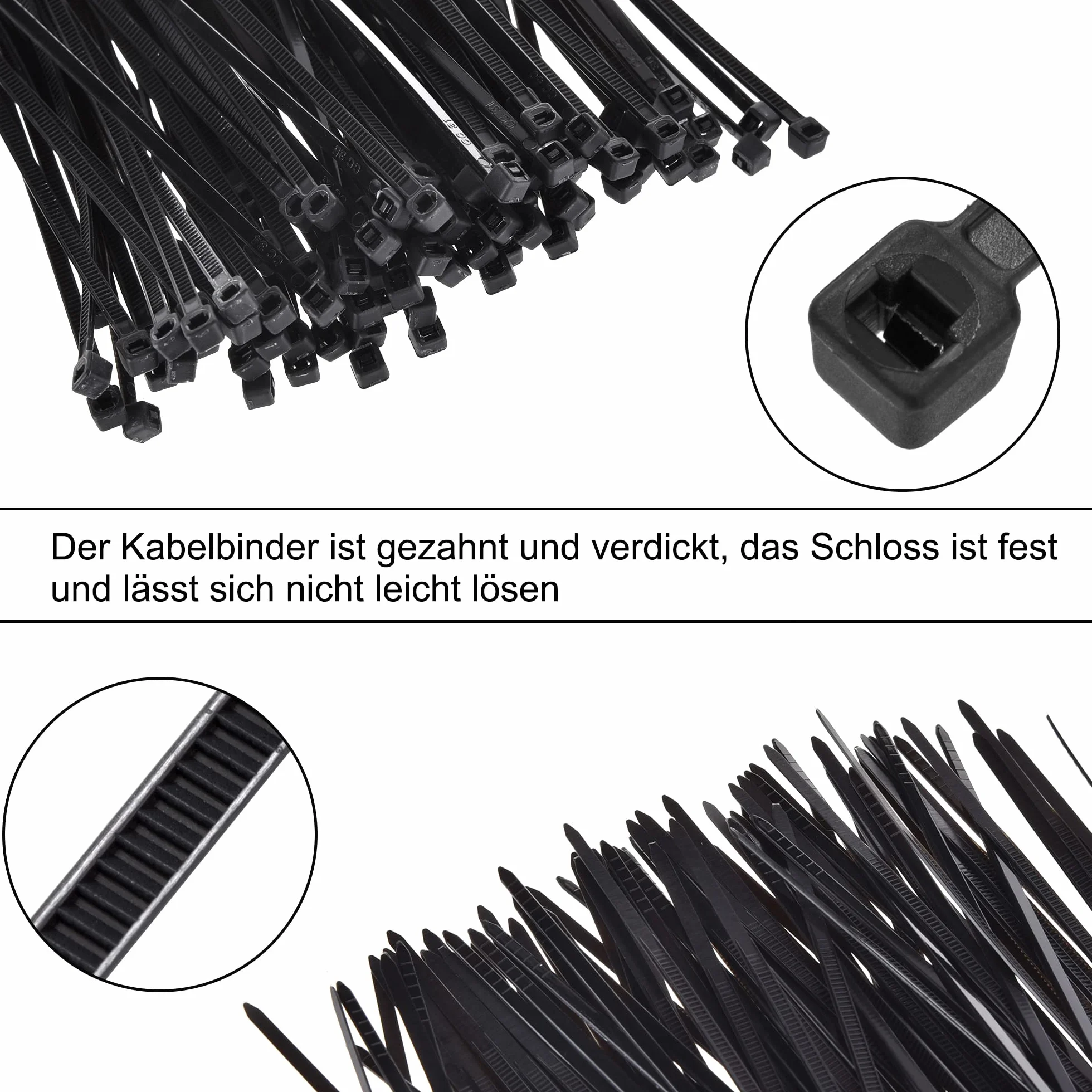 Zestaw 200 sztuk opasek kablowych, czarne, 100 mm/150 mm i 100 sztuk samoprzylepnych uchwytów kablowych 25 mm x 25 mm, zaciski kablowe do efektywnego zarządzania kablami i bezpiecznego