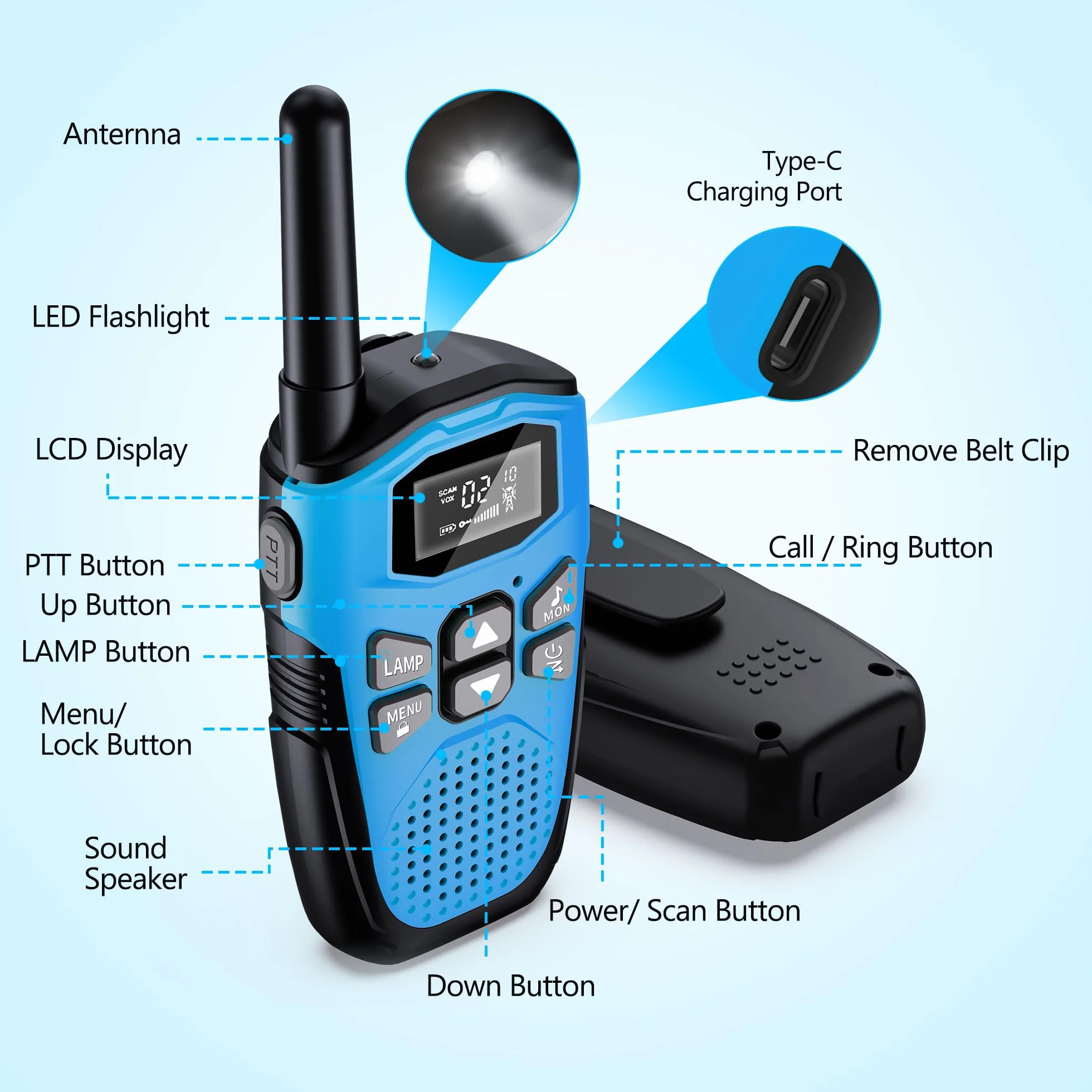 Walkie Talkie dla dorosłych o dużym zasięgu, 3 sztuki, NXGKET Akumulatorowe Walkie Talkie dla dzieci z wbudowaną baterią litowo-jonową, 16-kanałowe radio z kablem ładującym typu C, VOX, na kemping