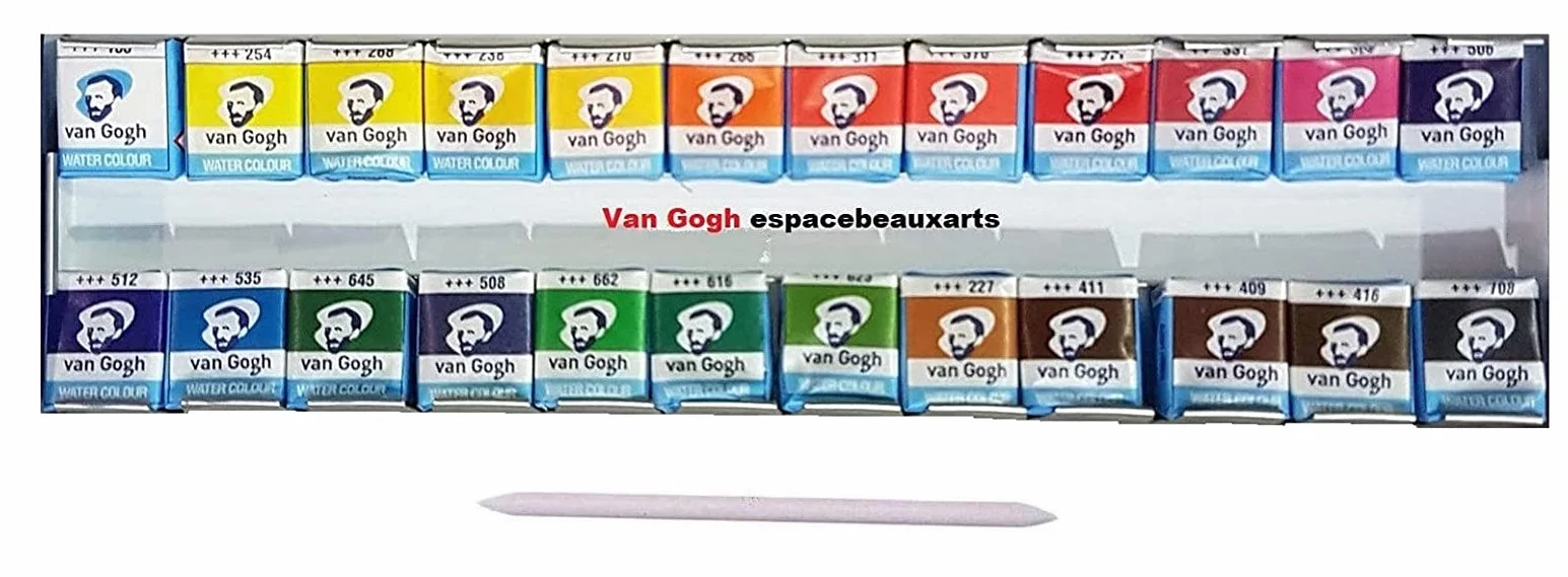 Van Gogh 24 farby akwarelowe z pędzlem, metalowe pudełko