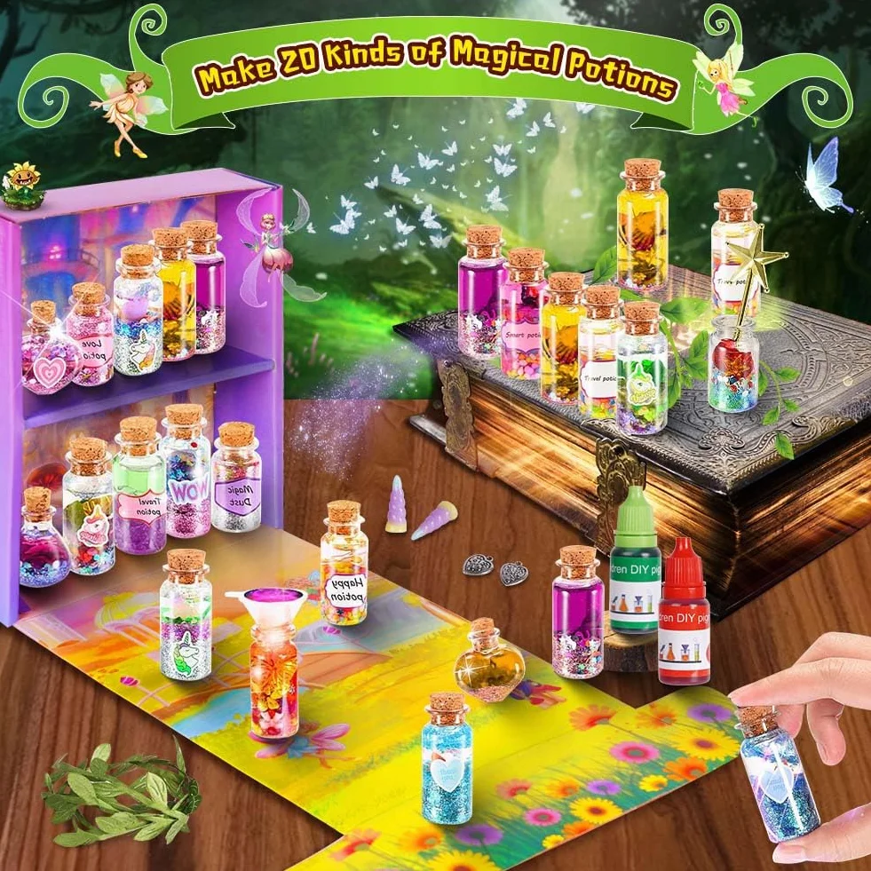 Vicloon Zestaw magicznych mikstur dla dzieci, kreatywny prezent DIY, zestawy magicznych mikstur zabawki rzemieślnicze prezenty dla dziewcząt magiczne mikstury zestaw do majsterkowania unikalne